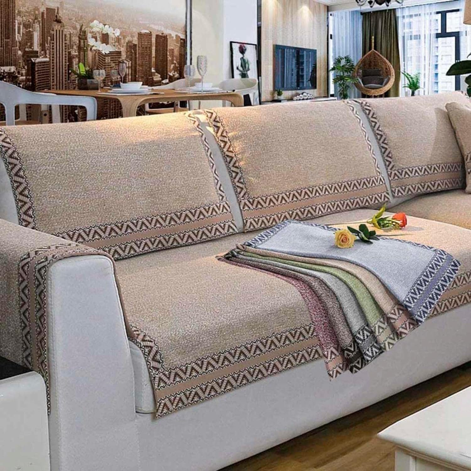 UE Stock Sofahusse Sofabezug Antirutsch Couchbezug Sofaschutz Baumwolle Beige