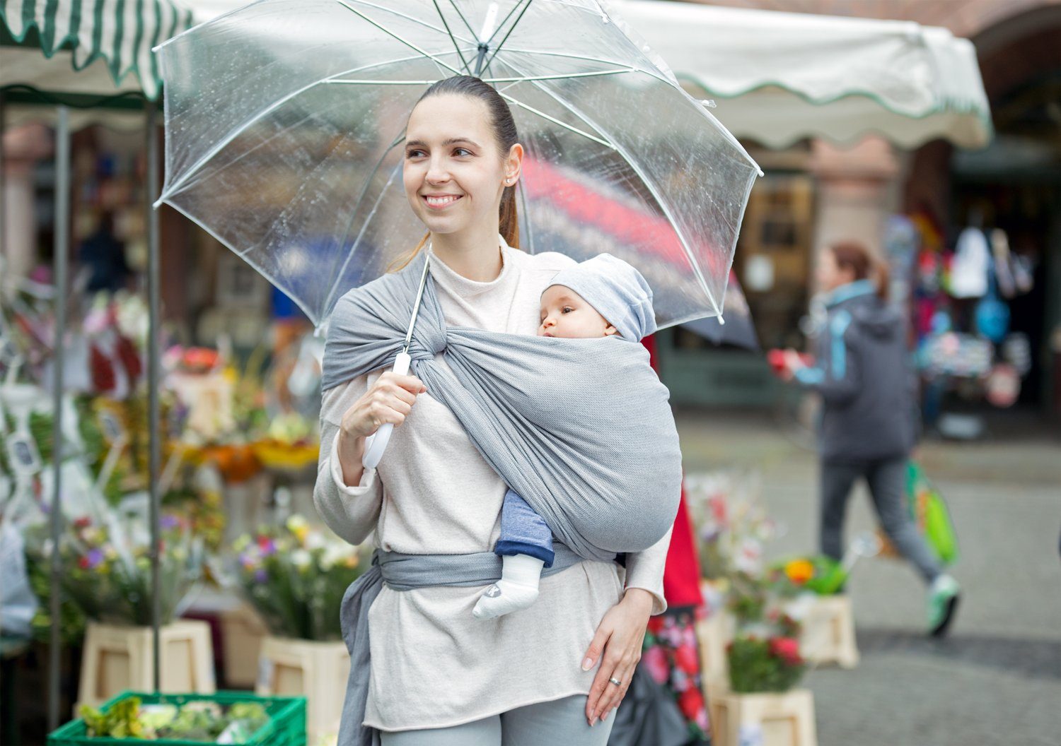 Amazonas Babytrage Carry Sling Grey (100% Baumwolle, Kreuzköper-Webart für optimale Festigkeit und Flexibilität), Leicht und luftdurchlässig