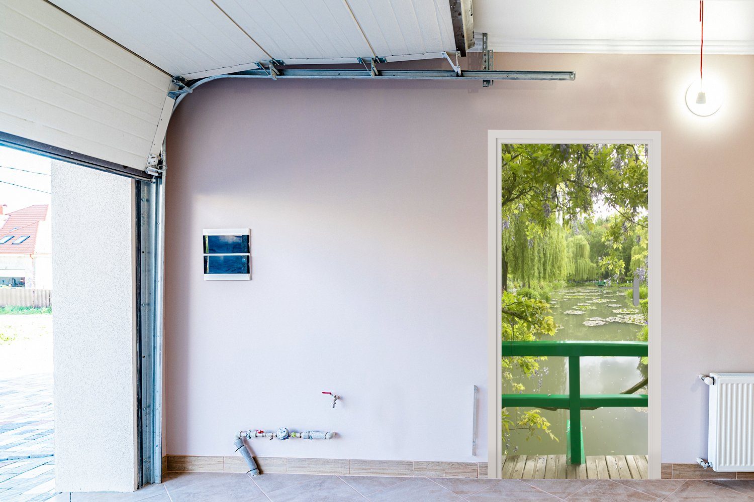 Fototapete auf MuchoWow Wasser (1 Monet im Türaufkleber, St), cm Matt, Türtapete von Blick Brücke das für 75x205 in, bedruckt, von Tür, Garten der japanischen