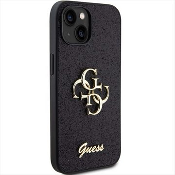 Guess Smartphone-Hülle Guess Apple iPhone 15 Schutzhülle Case Glitter Script Big 4G Schwarz