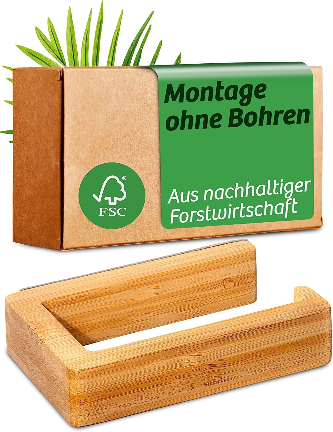 Praknu Toilettenpapierhalter Klopapierhalter ohne Bohren - Hält Sicher an der Wand (1-St), Bambus Holz aus Nachhaltiger Forstwirtschaft