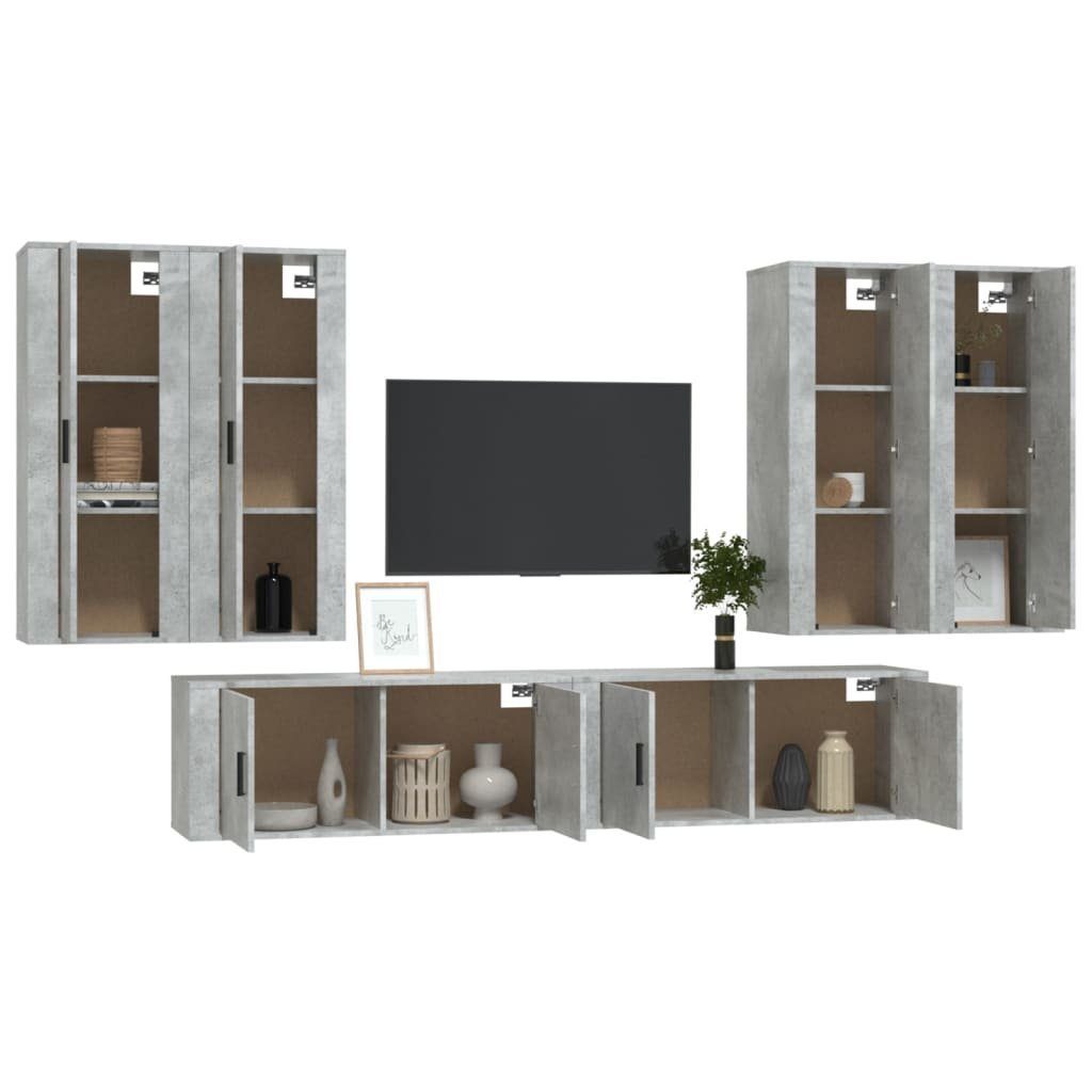 furnicato TV-Schrank 6-tlg. Holzwerkstoff TV-Schrank-Set Betongrau