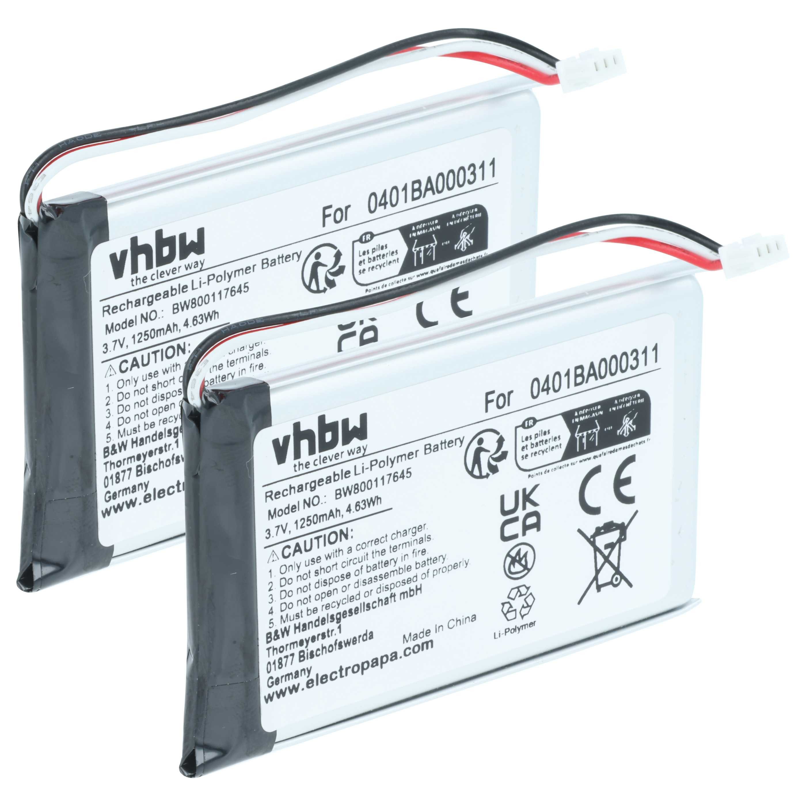 vhbw Akku passend für Elca MITO-VETTA, MAGO-EVO, EVO, VETTA Fernbedienung Akku Akku Li-Polymer 1250 mAh (3,7 V, 2 St), Leistungsfähige Austausch-Akkus für Infrarot Fernbedienung