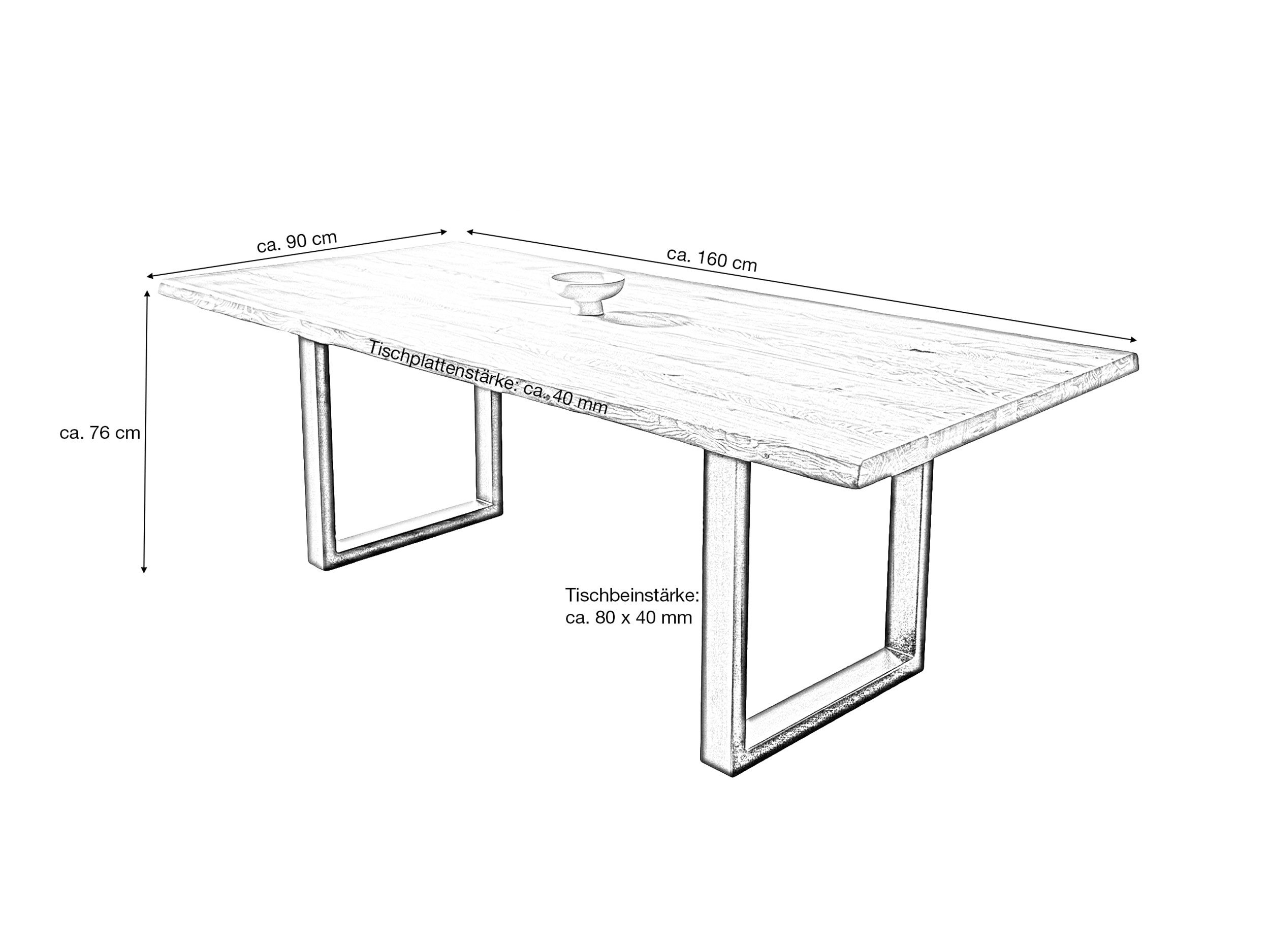 Massivart® Baumkantentisch Esstisch Wildeiche geölt / Baumkantenoptik »DALIUS«, 40 mm Tischplatte / U-Gestell schwarz Metall / Industrial Look