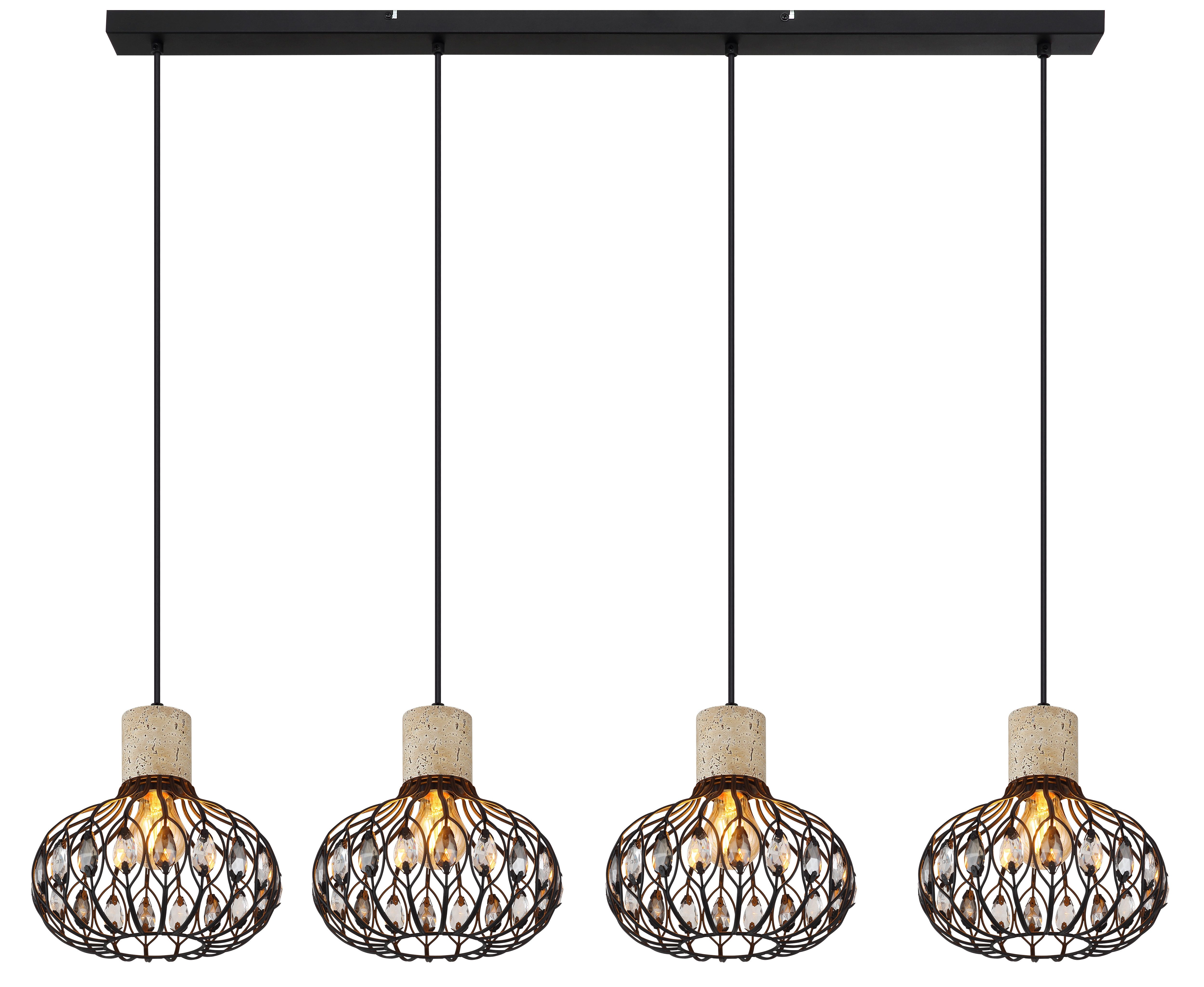 GLOBO LIGHTING Hängeleuchte DORTHY, Leuchtmittel wechselbar, Kürzbare Hängeleuchte schwarz matt mit Travertine Stein, modern