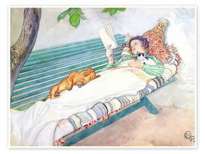 Posterlounge Poster Carl Larsson, Auf einer Bank liegende Frau, Schlafzimmer Landhausstil Malerei