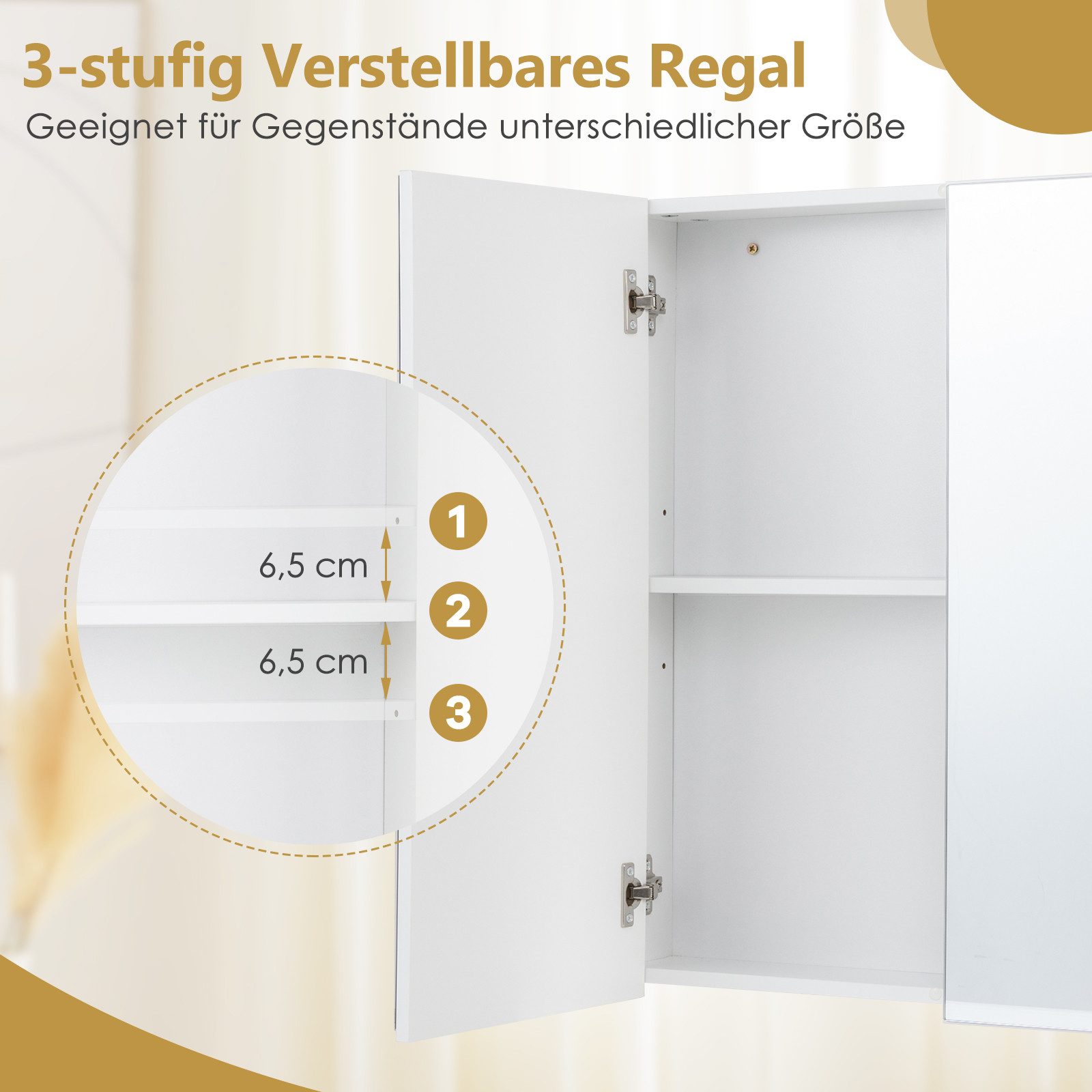 COSTWAY Spiegelschrank Badezimmerspiegelschrank hängend, mit Spiegel