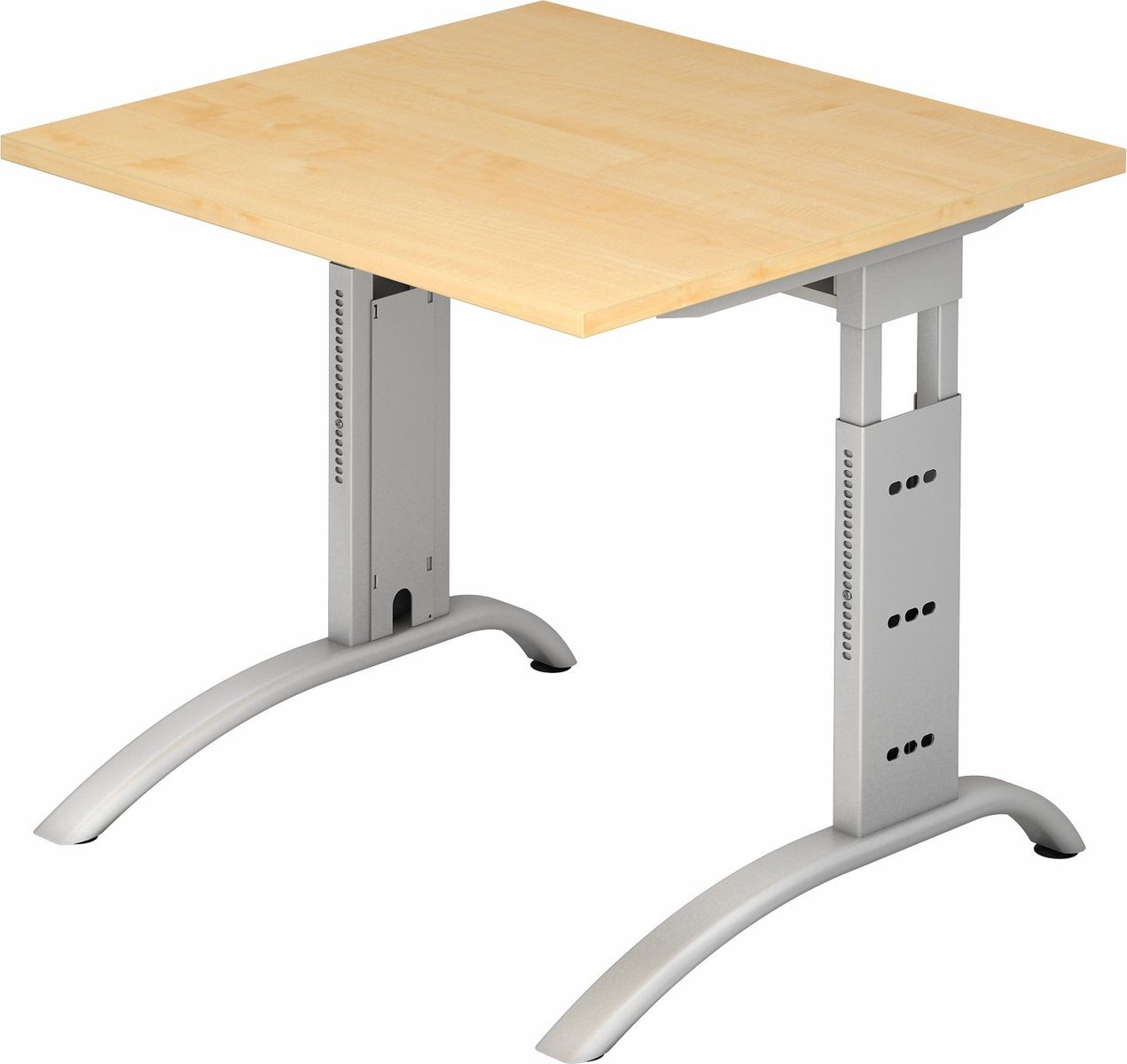 bümö Schreibtisch Schreibtisch Serie-F, Quadrat: 80 Silber Gestell: Eiche Dekor: - cm x - 80