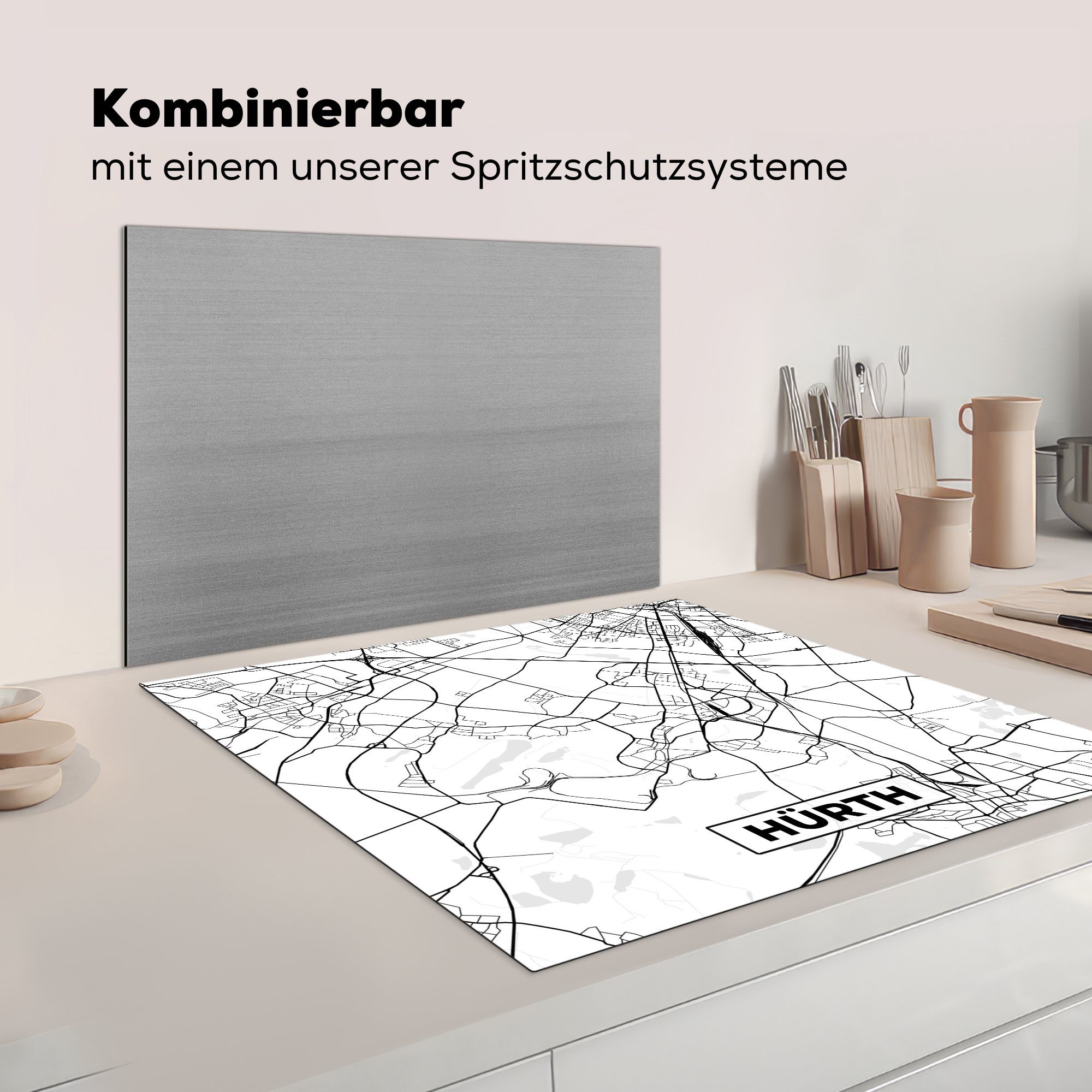 78x78 Herdblende-/Abdeckplatte für küche Vinyl, - tlg), Stadtplan, (1 Arbeitsplatte Ceranfeldabdeckung, MuchoWow Hürth Karte - - Karte cm,