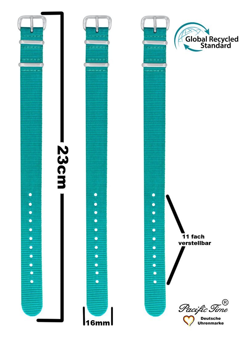 Pacific Time Uhrenarmband Wechselarmband Textil nachhaltig 16mm, Gratis Versand