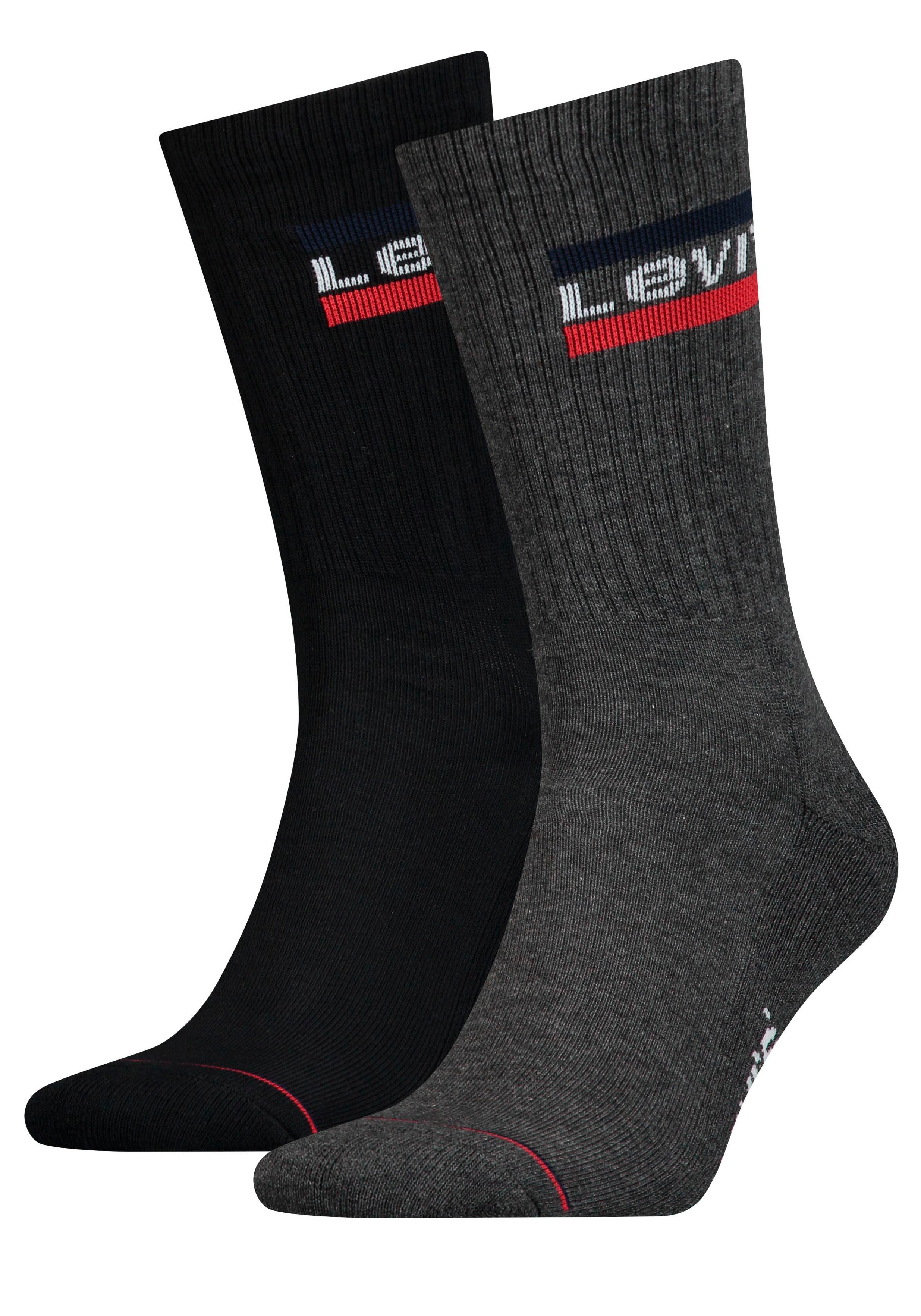 Levi's® Sportsocken (Packung, 2-Paar) LEVIS REGULAR CUT SPRTWR LOGO 2P mid grey / black | Kurzsocken