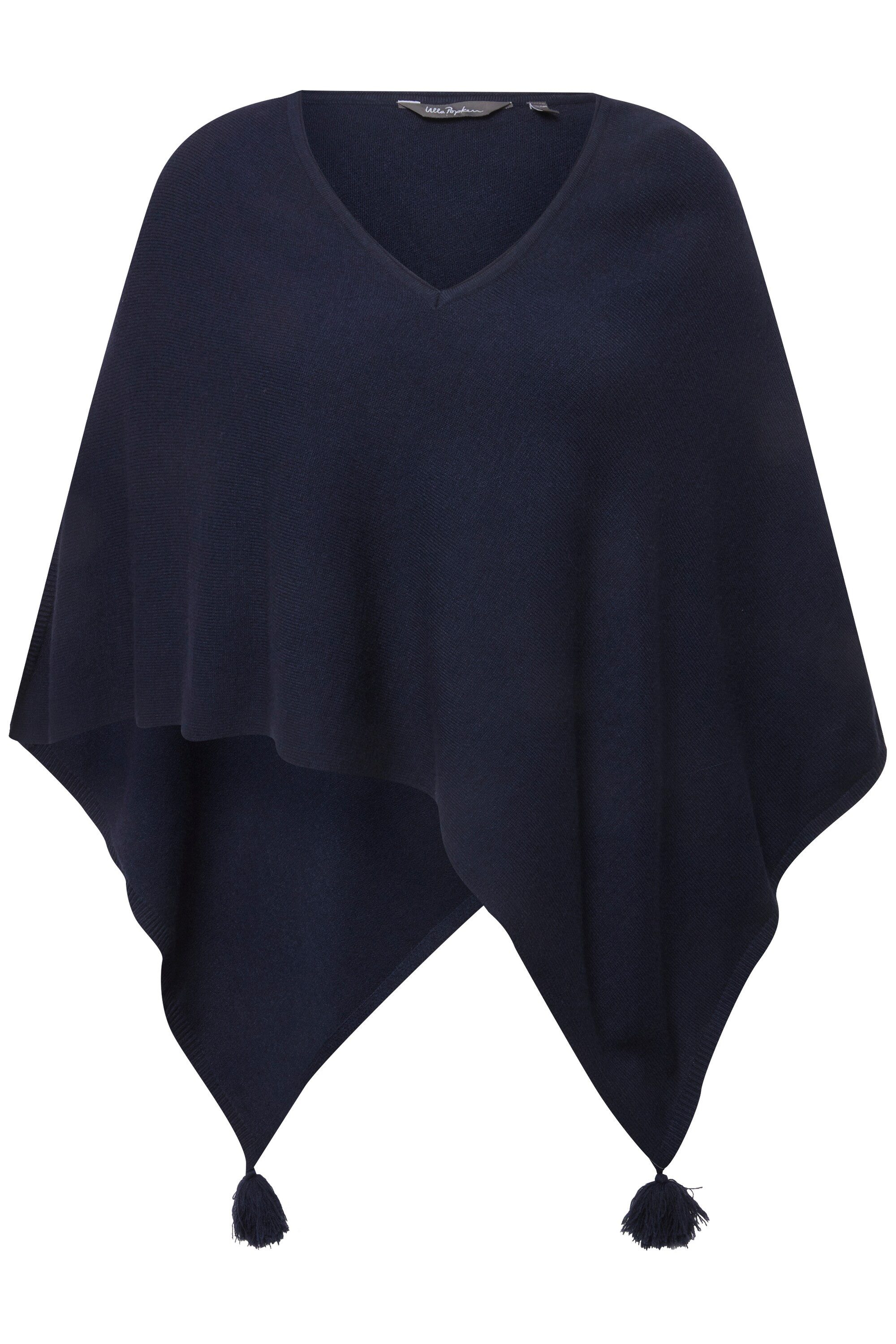 Ulla Popken Strickpullover Strick-Poncho Zipfelsaum Quaste günstig online kaufen