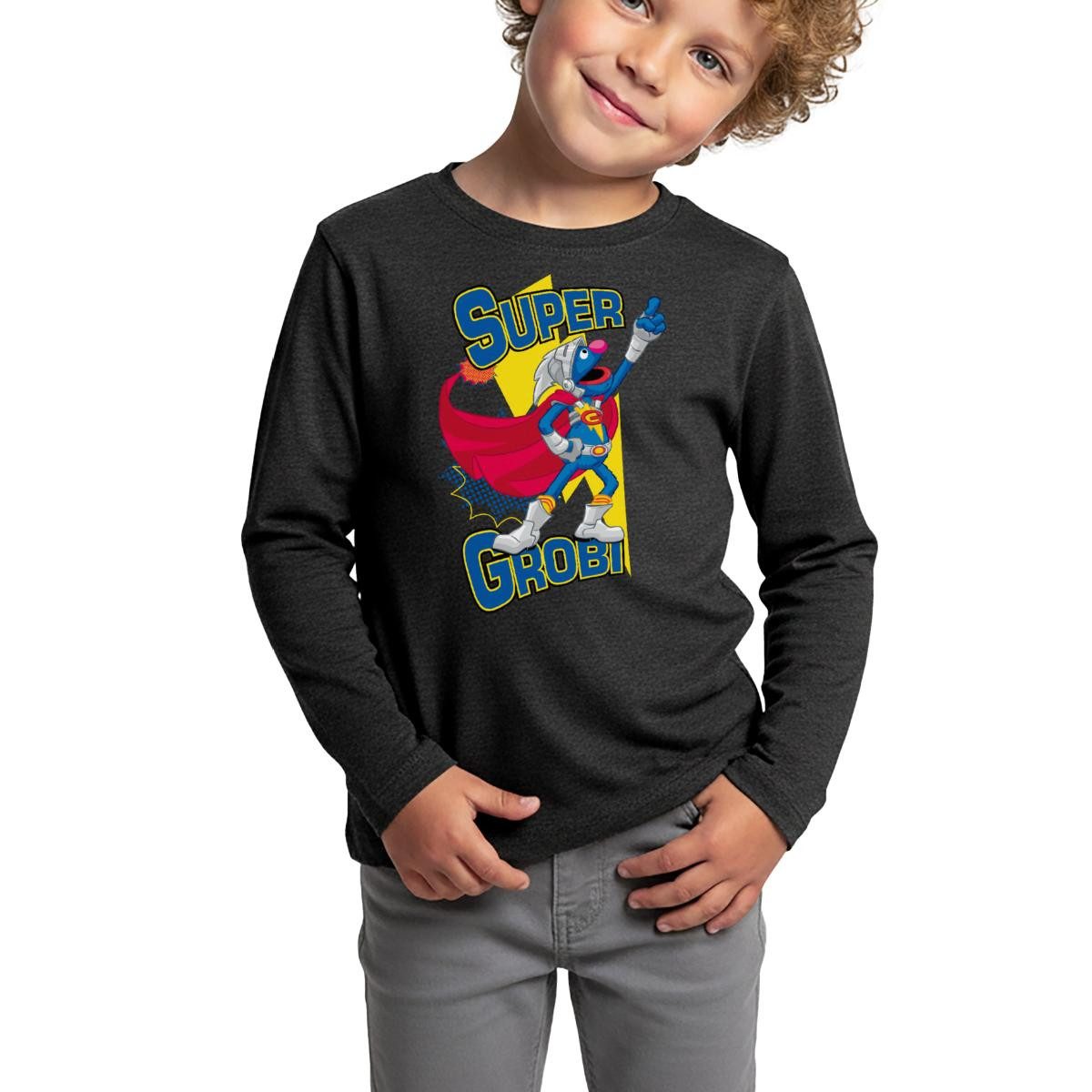 Spreadshirt T-Shirt Sesamstraße Grobi Supergrobi Superheld Kinder Premium Langarmshirt (1-tlg)