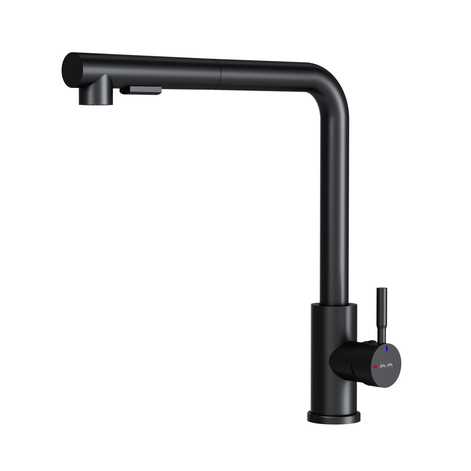AM.PM Küchenarmatur X-JOY-S Wasserhahn drehbar Küche Spültischarmatur mit Ausziehbrause (Einhebelmischer Misch-Armatur Mischarmatur, Mischbatterie mit Brause, L-Auslauf, schwarz) ausziehbarer, flexibler und schwenkbarer Auslauf