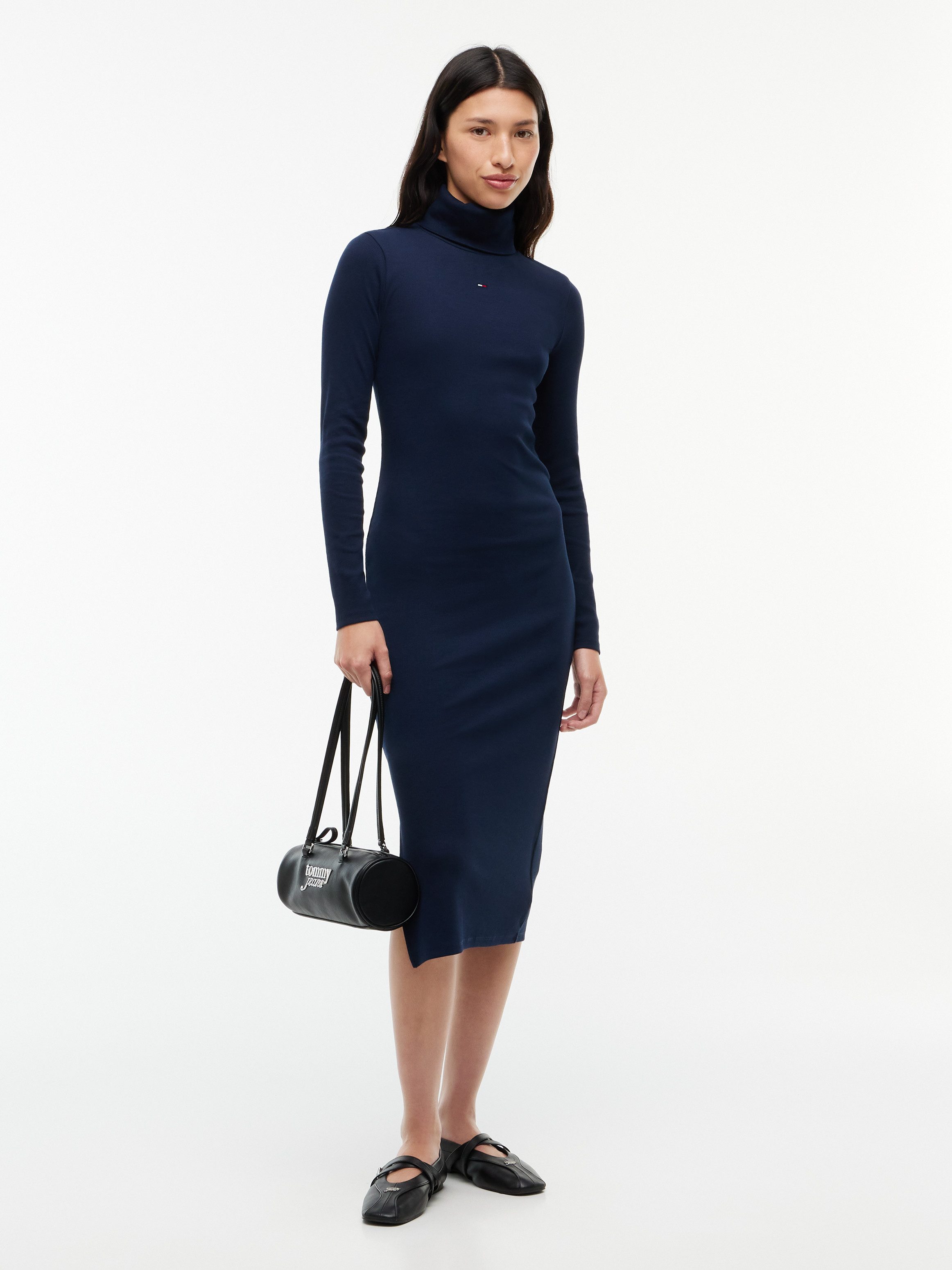 Tommy Jeans Jerseykleid TJW TURTLNCK BODYCON MIDI DRESS Baumwollmischung, figurbetont
