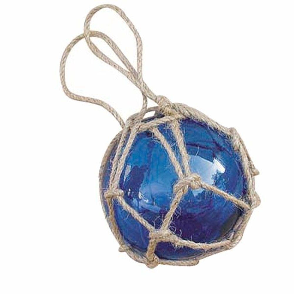 Linoows Dekoobjekt Fischernetz Kugel, Fischerkugel aus Glas im Netz Blau 7,5 cm, im Jutenetz eingewoben