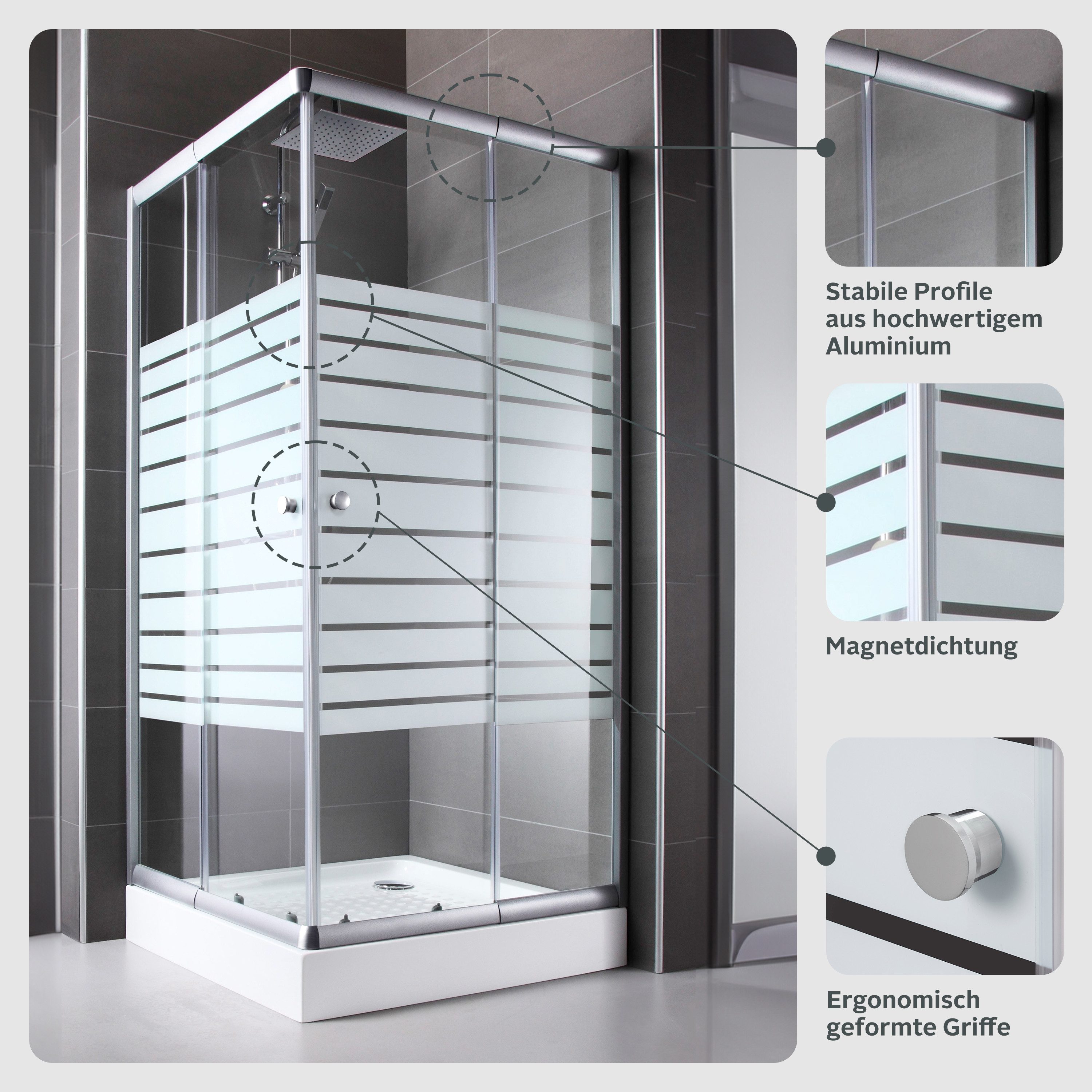welltime Trento Banda corner shower, WxD: 90x90 cm, single-pane safety glass, with variable adjustment range, shower enclosure with sliding doors