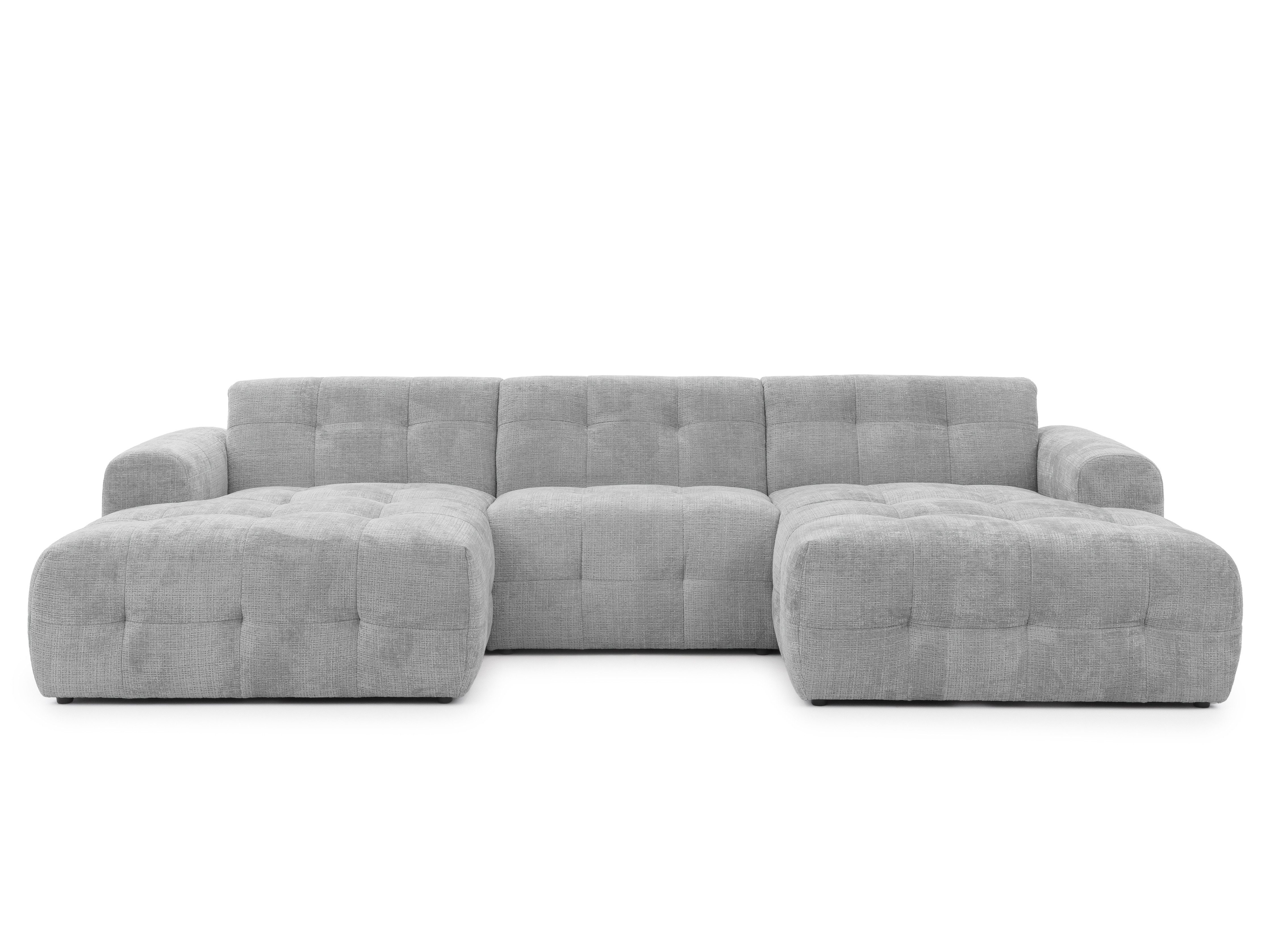 luma-home Wohnlandschaft 21051, in U-Form mit raffinierten Steppungen, B323/T161/H79 cm, 6-Sitzer, Wellenunterfederung, weicher, strapazierfähiger Chenille-Bezug in Hellgrau