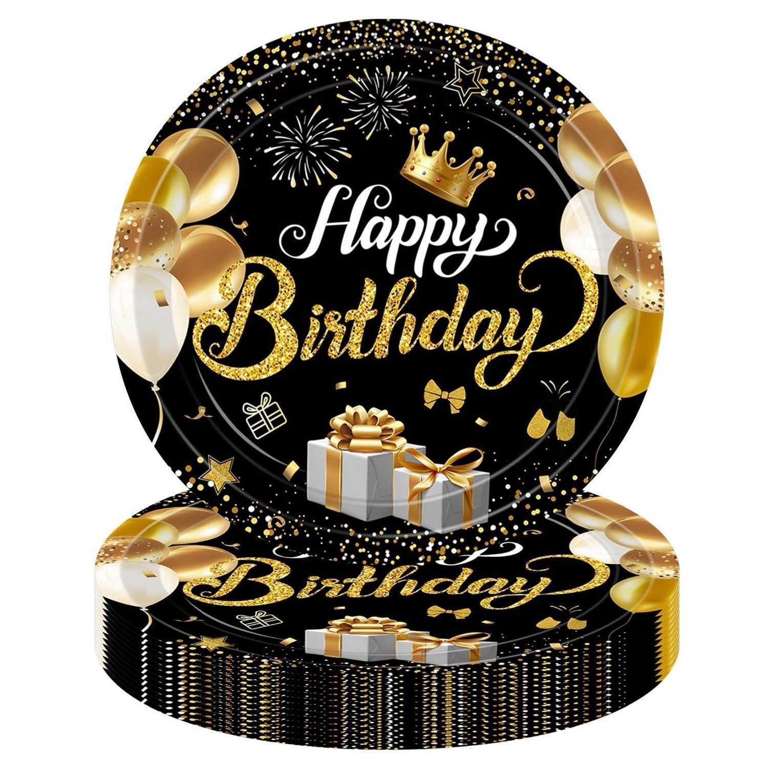 LuxusKollektion Pappteller Pappteller Geburtstag Schwarz Gold 16 Gäste 9 Zoll, (16 St)