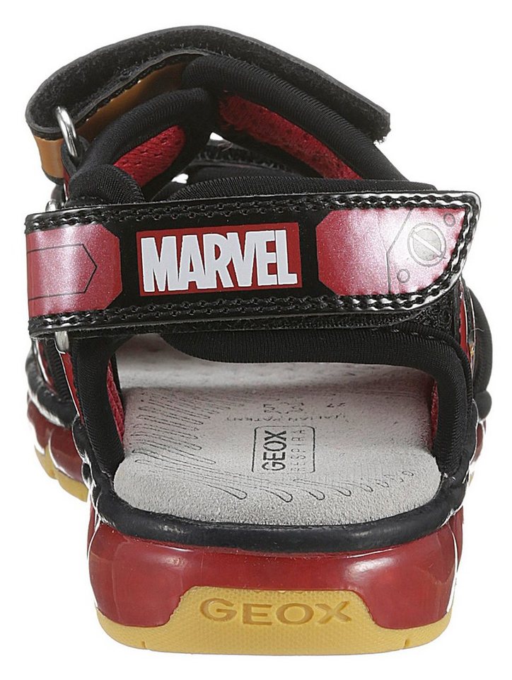 Geox Blinkschuh J SANDAL ANDROID BOY Sandale mit Blinkfunktion und Ironman- Motiv, Sandale mit Marvel Schriftzug auf dem Fersenklettverschluss