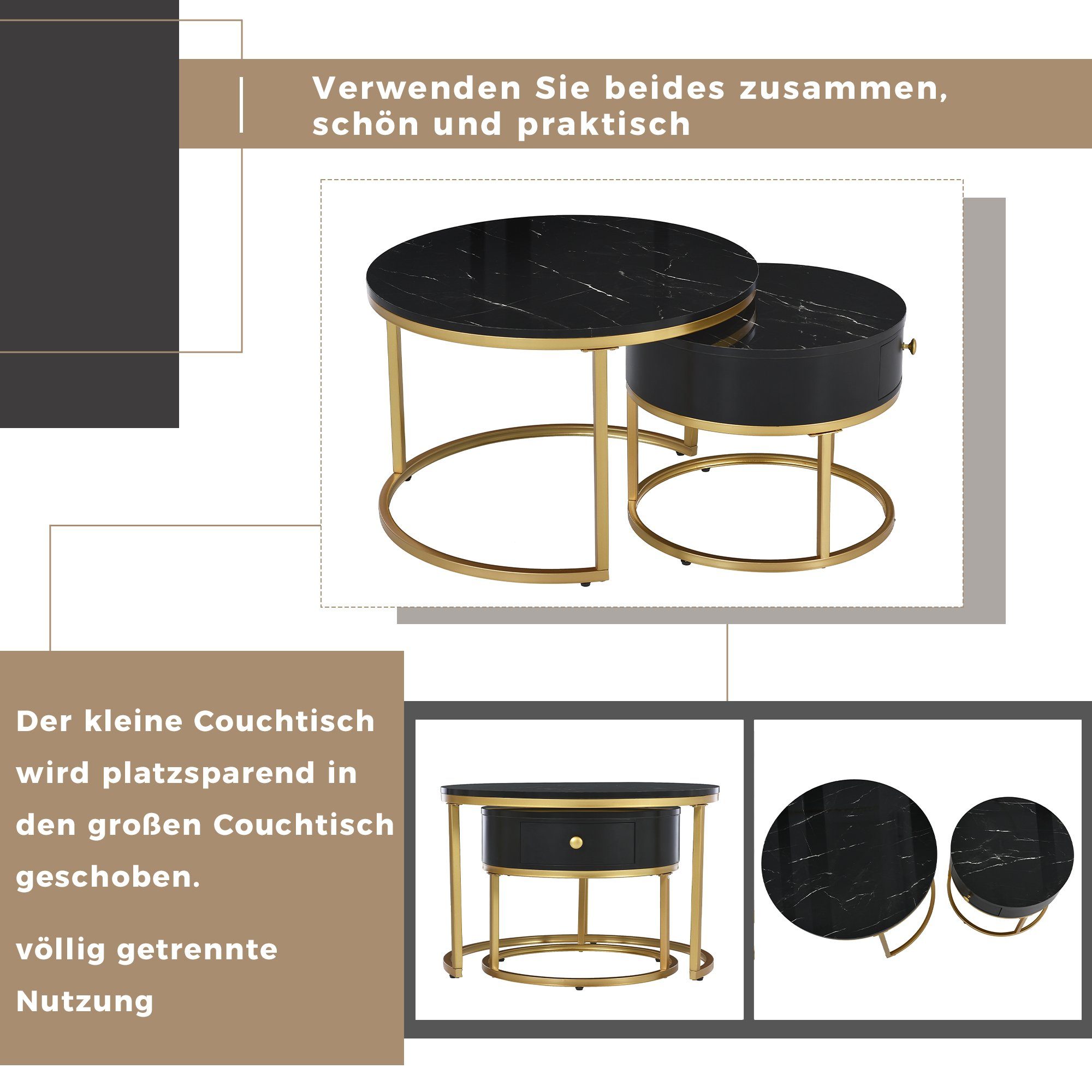 Und Beistelltisch Schwarz Runde (Solid Runder SPLOE HAUSS Couchtische Couchtisch Nested runde Moderner Kaffeetisch Dauerhaft), Couchtisch Beistelltisch Nesting Couchtisch