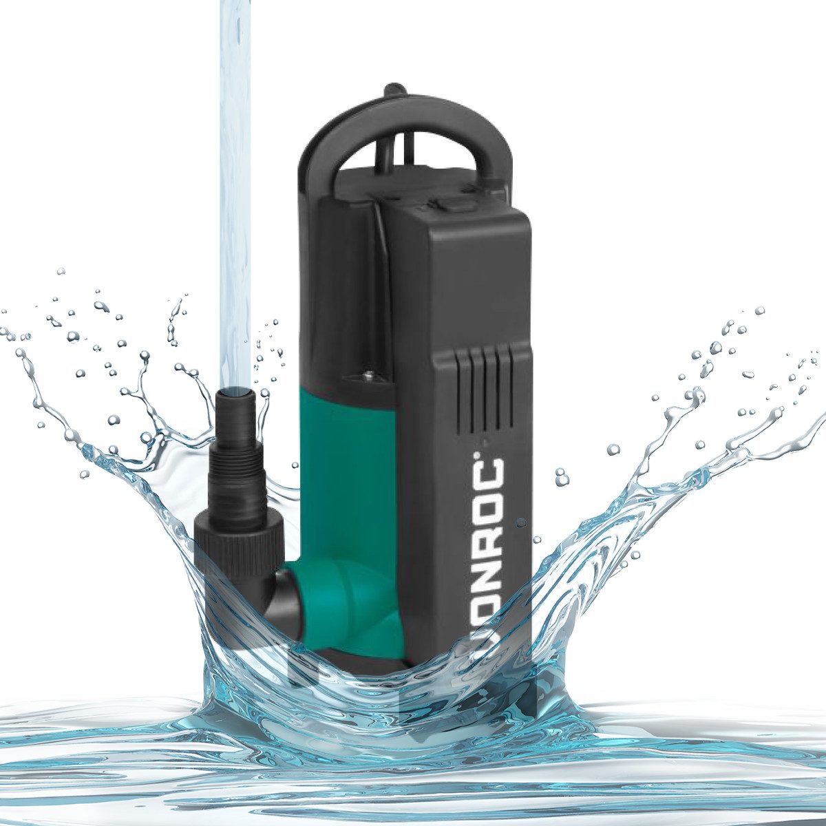 VONROC Schmutzwasser-Tauchpumpe mit integriertem Schwimmer (Set, für Keller, Pool, Gartenteich), Flachsaugend max Höhe 7,5m - 1400 l/h für sauberes/schmutziges Wasser