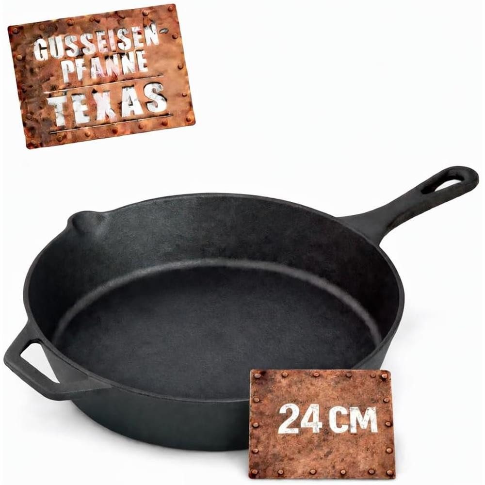 BBQ Boss Bratpfanne Gusseisenpfanne "Texas" Eisenpfanne Gußpfanne iron pan, Gusseisen, Geeignet für Induktion, Gas-, Elektro- und Ceranfelder uvm.