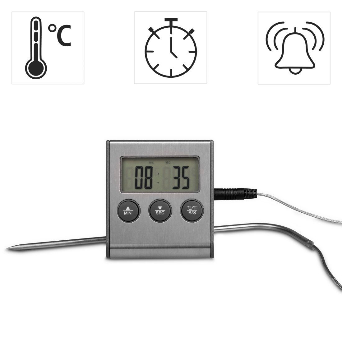 Xavax Bratenthermometer Digitales Bratenthermometer mit Timer, Fleischthermometer