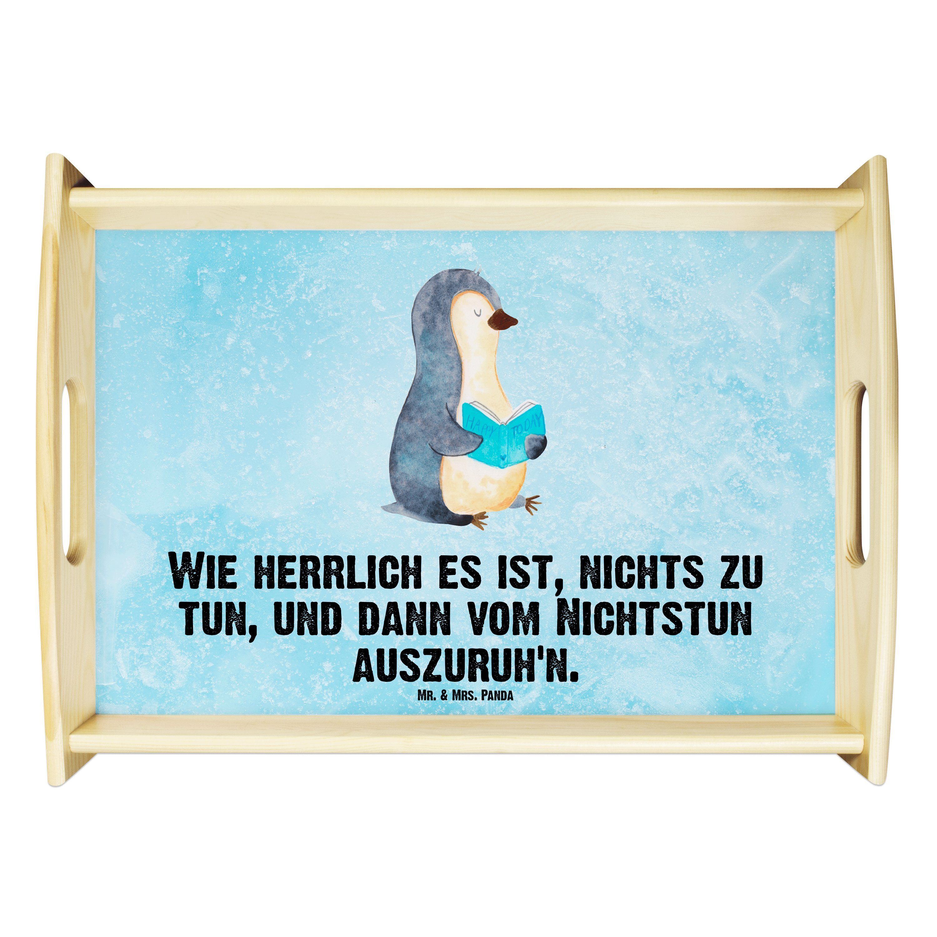 Mr. & Mrs. Panda Tablett Pinguin Buch - Eisblau - Geschenk, Lesen, Freizeit, Bücherwurm, Küche, Echtholz lasiert, (1-tlg)