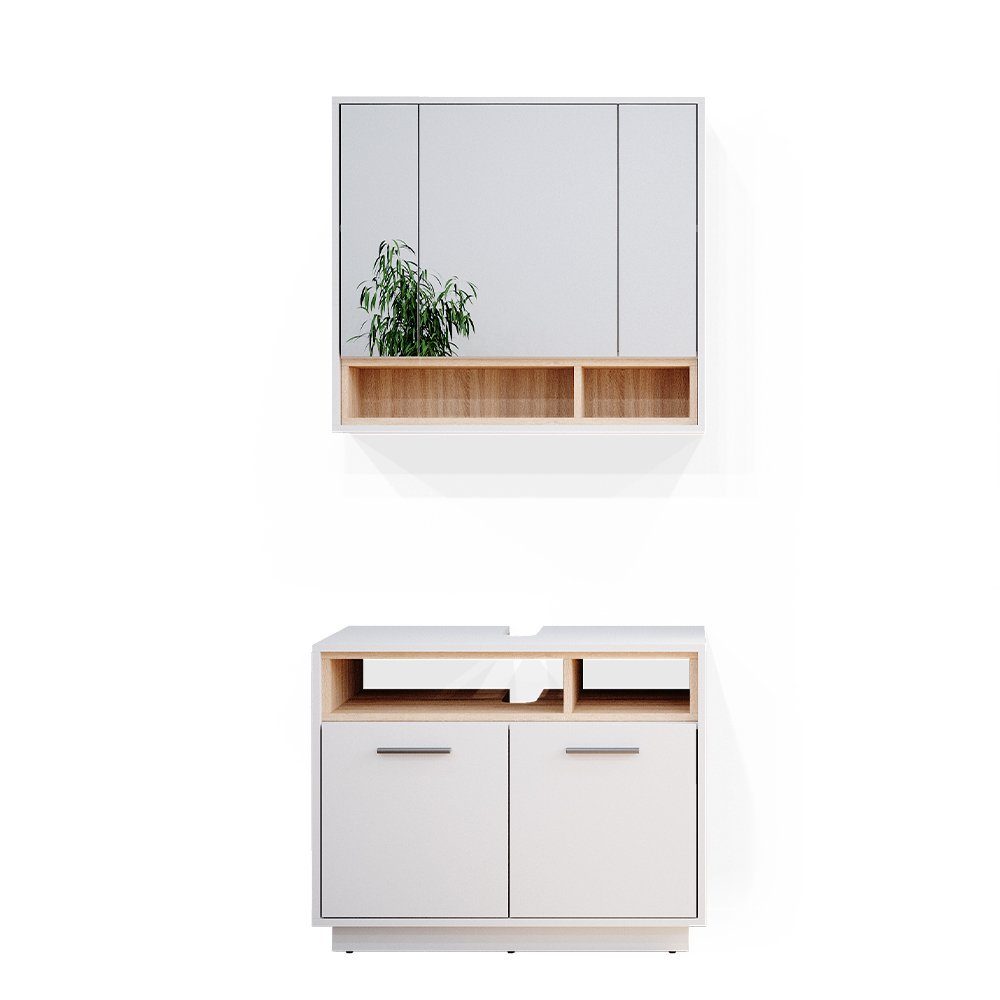 Vicco Badmöbel-Set Beatrice, Weiß, 2-teilig, (3-er Set, 2-St., 2er Set)