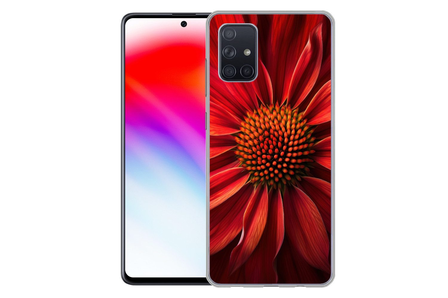 MuchoWow Handyhülle für Samsung Galaxy A51 Nahaufnahme - Blume - Rot, Smartphone-Bumper, Print, Handy Schutzhülle Dünn