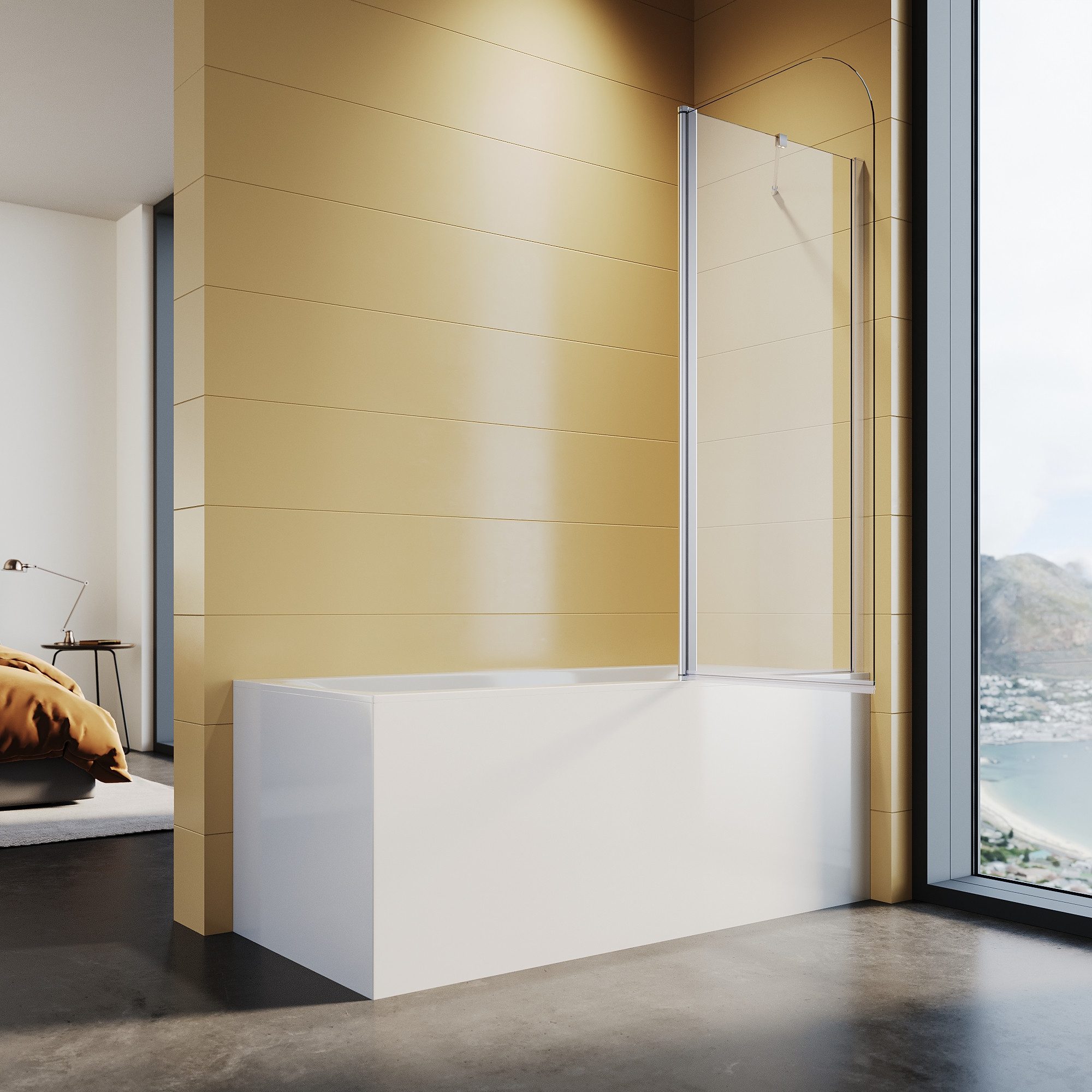 SONNI Badewannenaufsatz Duschwand für Badezimmer mit Nano Glas, Sicherheitsglas (2 tlg), 120x140 cm, chrom