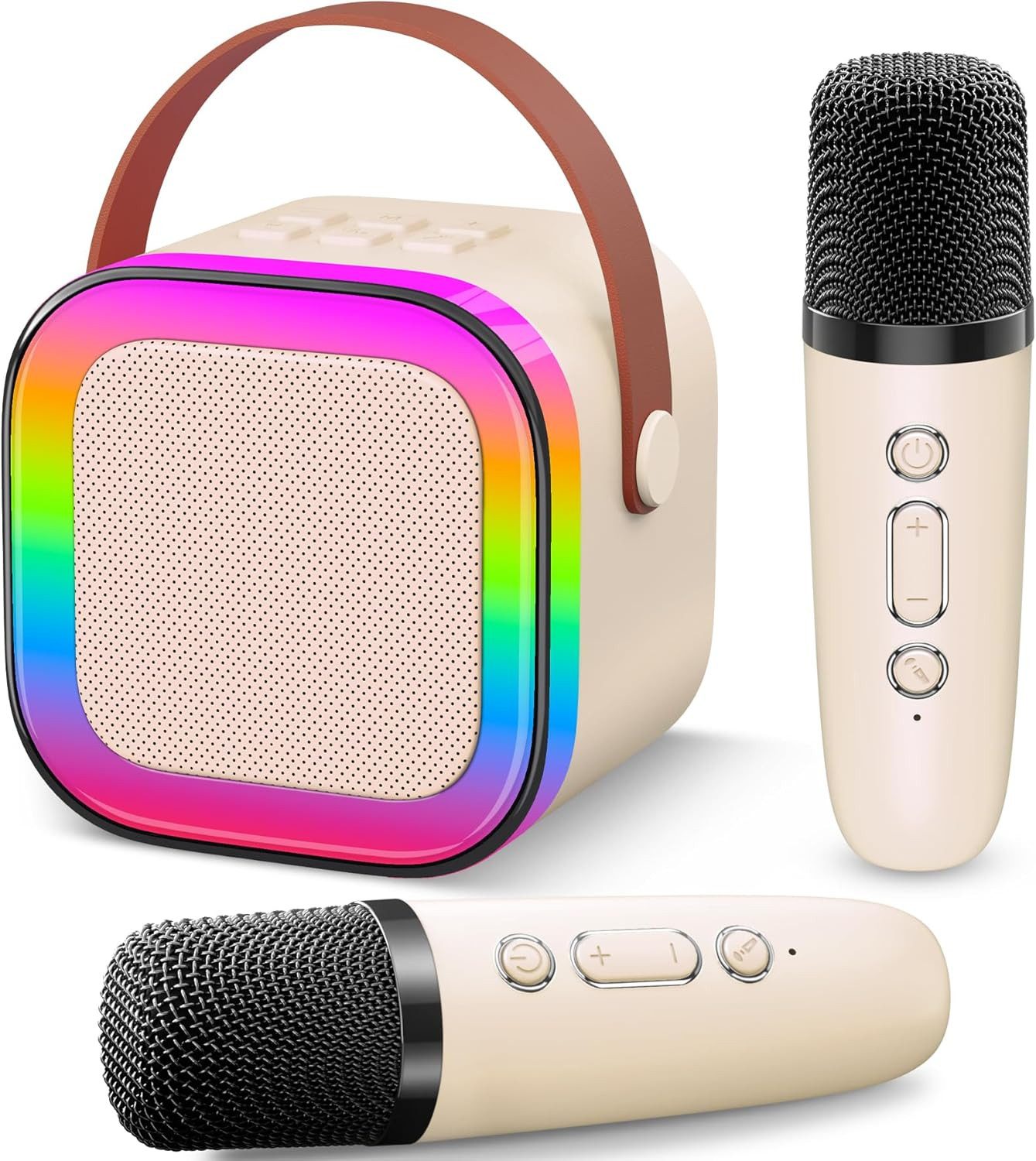 POPOLIC Karaoke Maschine für Kinder, Mini Karaoke Maschine mit 2 Mikrofonen Bluetooth-Lautsprecher (tragbarer Bluetooth-Lautsprecher mit LED-Lichtern und Stimmeffekten)