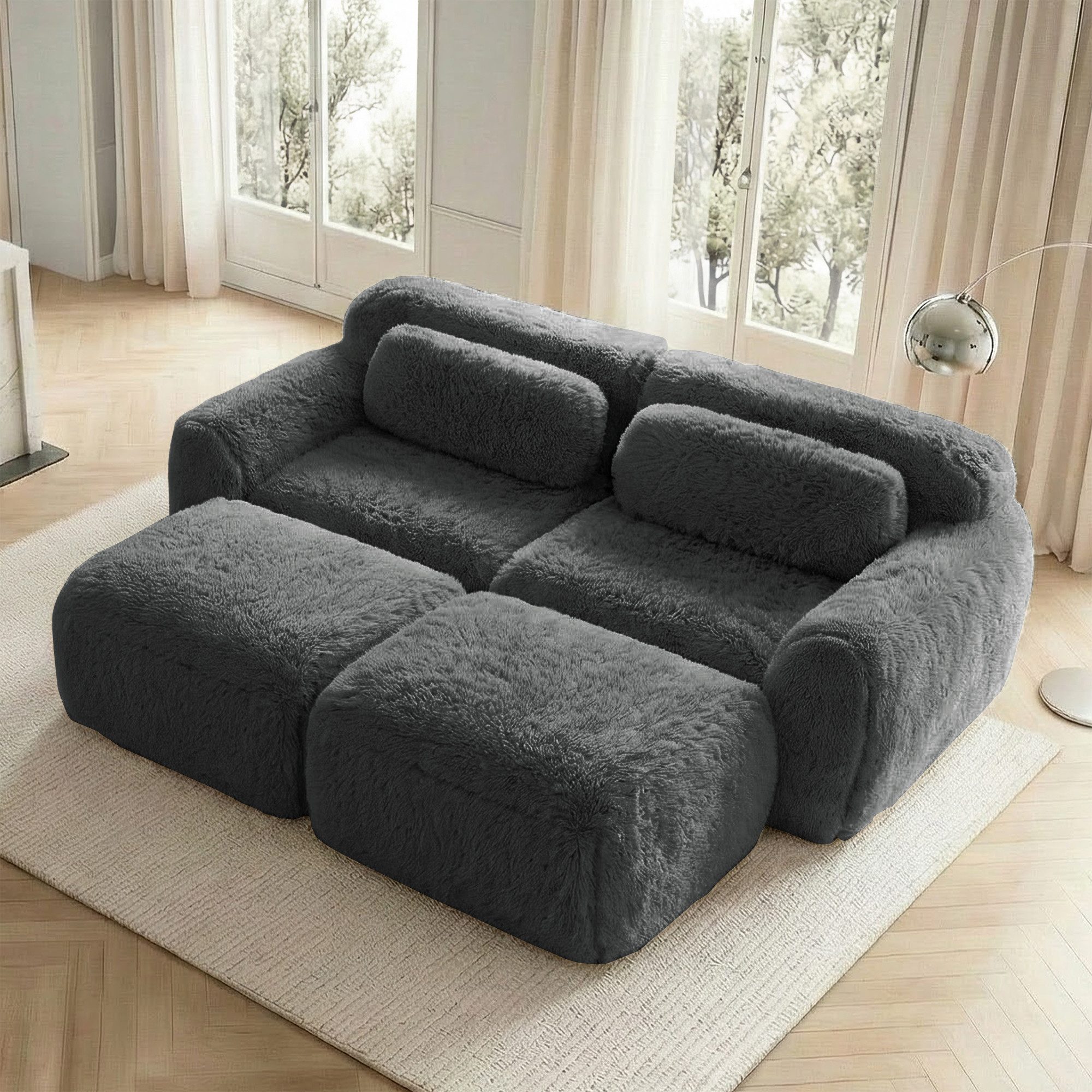 Sofa Knochenlose Cloud Zweisitzer-Sofas, mit 2 Ottomans
