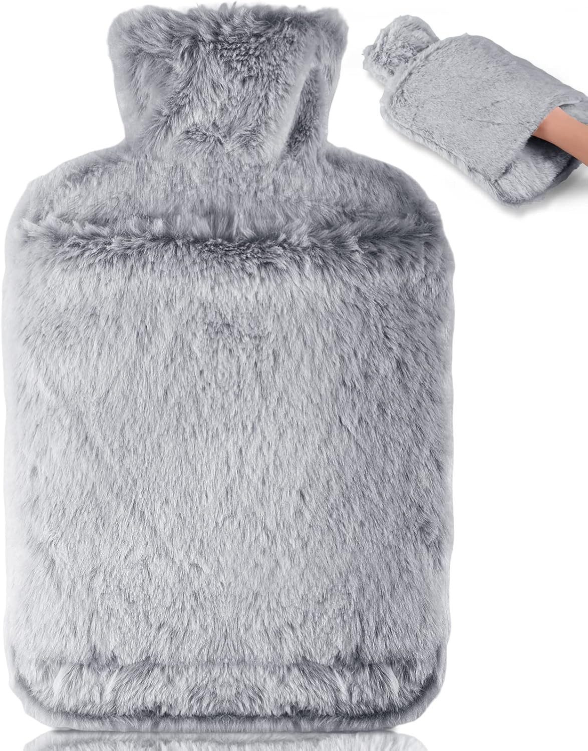 FELIXLEO Wärmflasche Wärmflasche 2L mit Weichem Bezug Auslaufsicher Känguru Tasche Grau, (1-tlg)