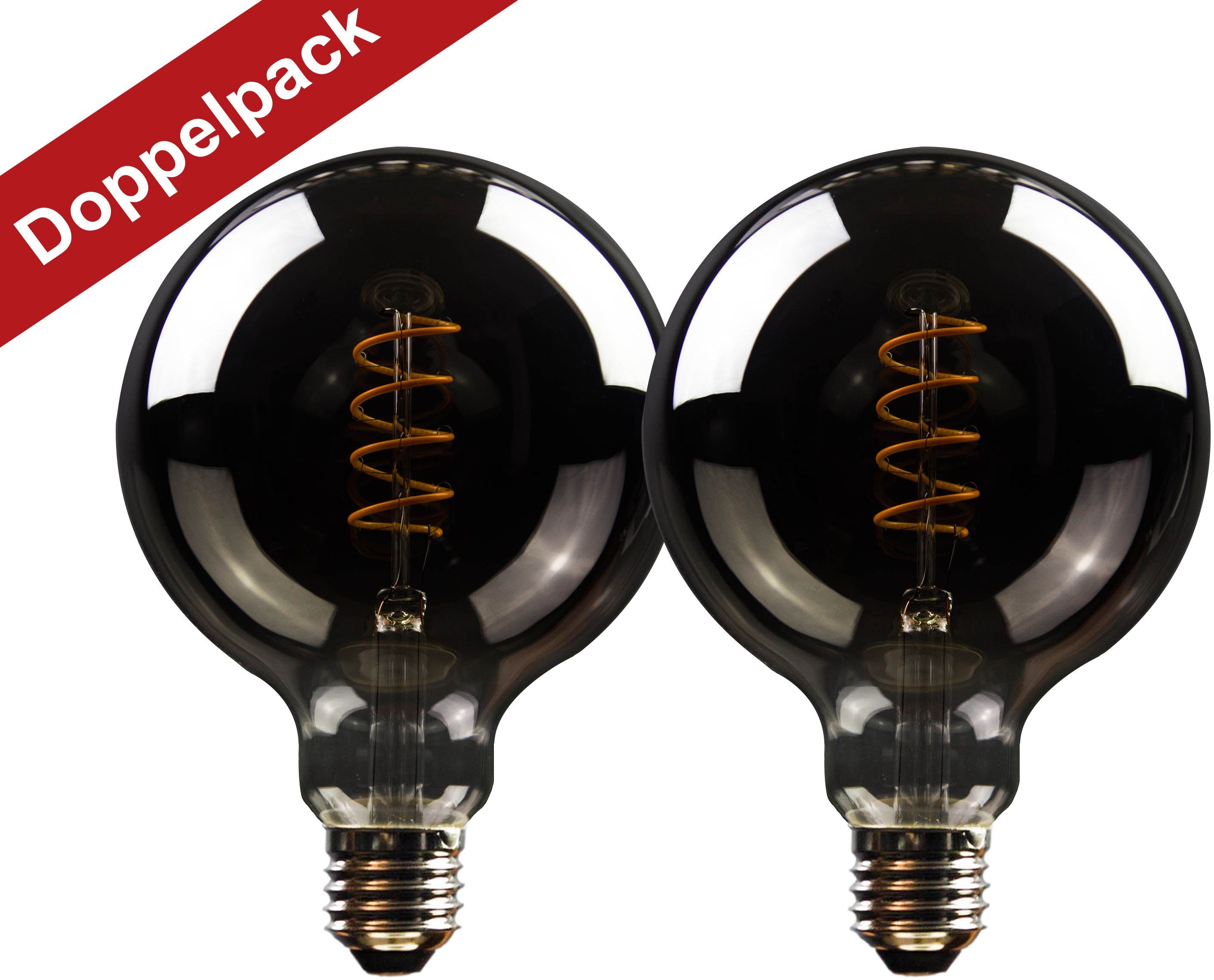 BLULAXA LED-Filament Vintage, E27, 2 St., Extra-Warmweiß, 2er-Set, Vintage Globe, 125 mm, smoky, superwarmweis