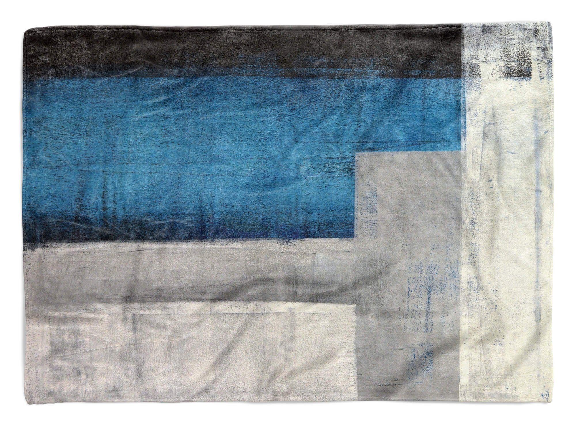 mit Baumwolle-Polyester-Mix Art (1-St), Struktur, Abstrakt Saunatuch Blau Strandhandtuch Kuscheldecke Fotomotiv Handtuch Handtücher Handtuch Sinus