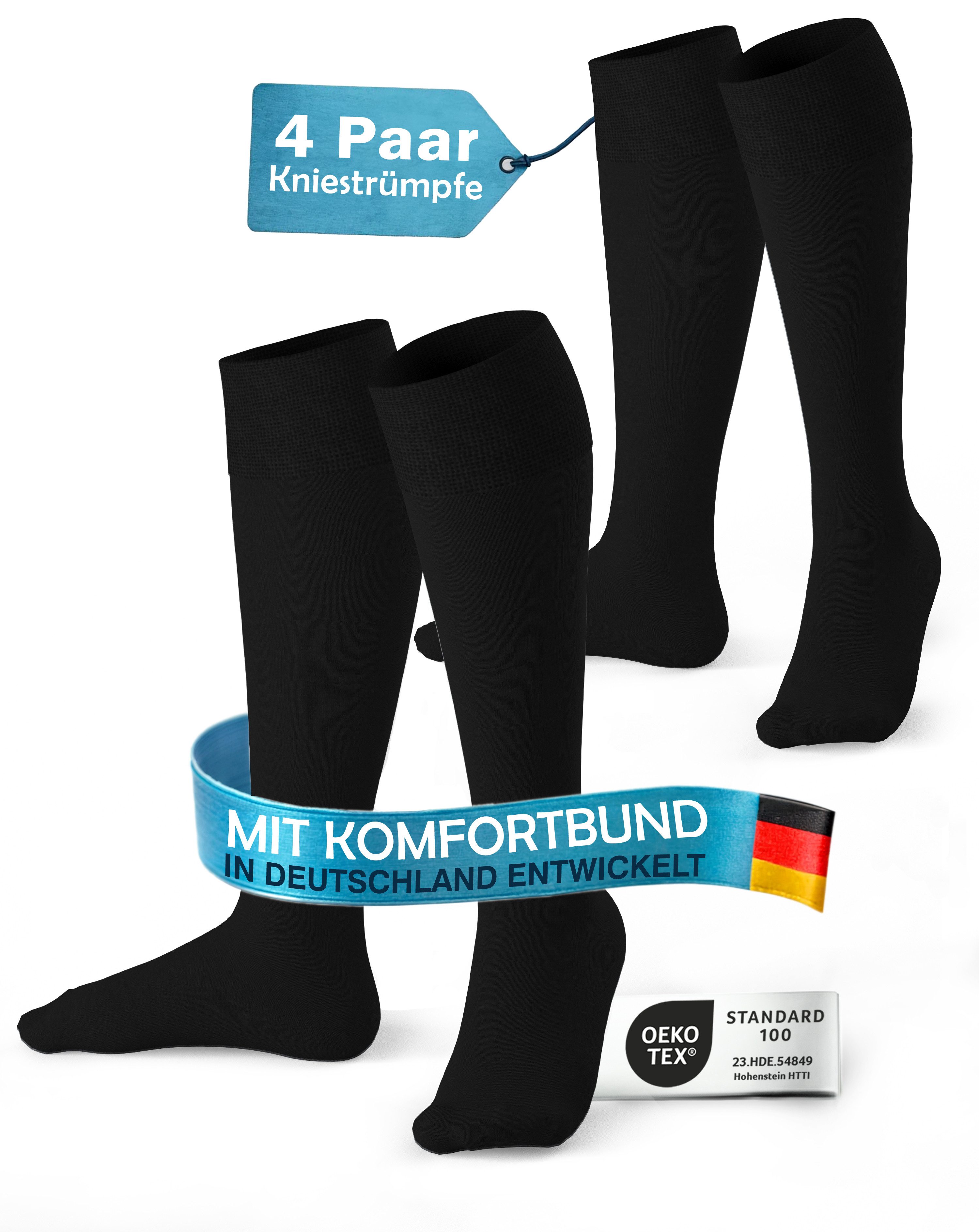 MEDOLY Kniestrümpfe Damen & Herren, mit 80% Baumwolle, Komfortbund (4 Paar)