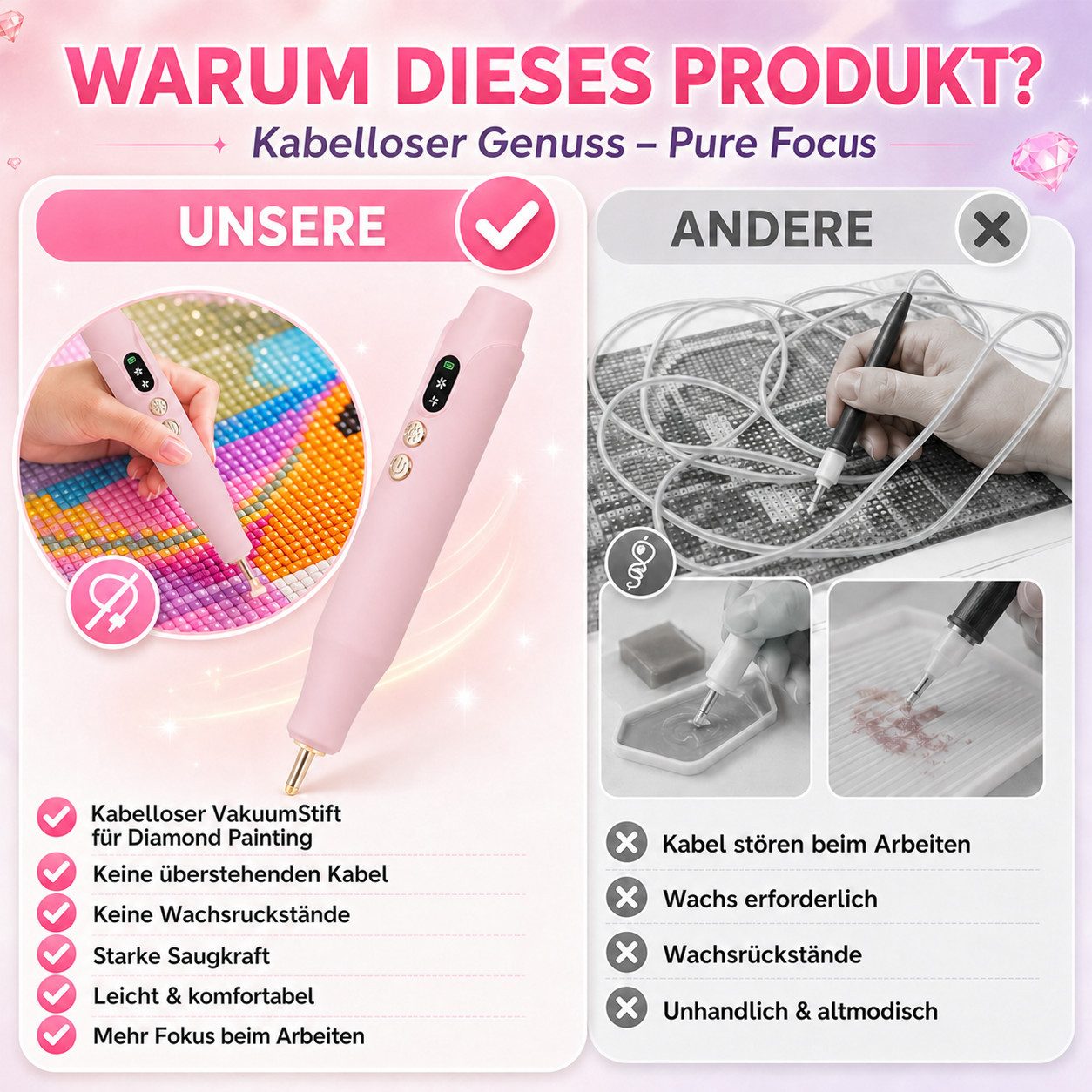 marmortrend Sehnsucht nach Einzigartigkeit Druckbleistift Elektrischer Diamond Painting Stift mit Beleuchtung, ein Tipp für alle, (keine Notwendigkeit für Trink – Bild 2 von 5