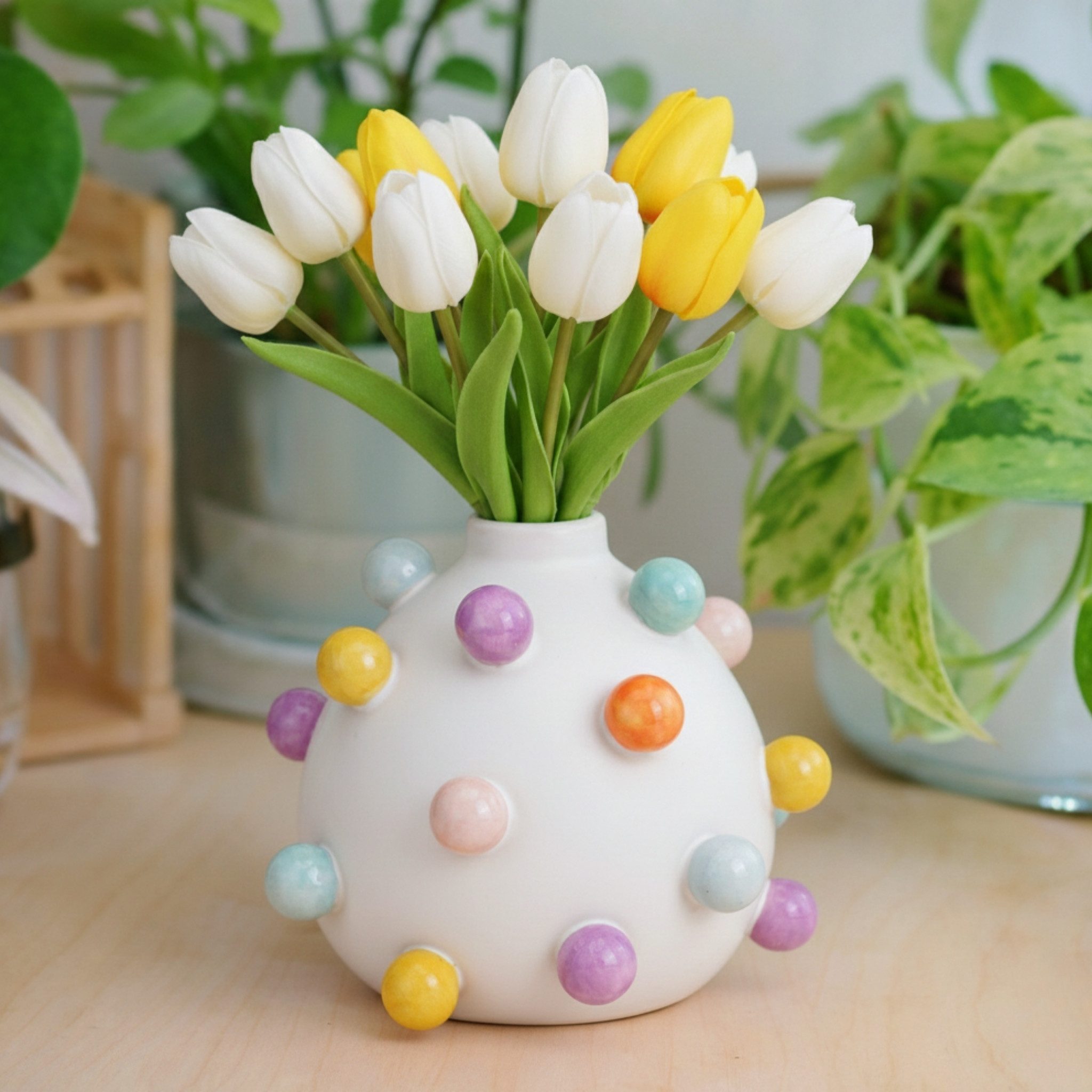 matches21 HOME & HOBBY Dekovase Blumenvase Kugelvase aus Keramik, Bunte Dekovase (1 St), Moderne Bubble Vase für Trockenblumen 17 cm