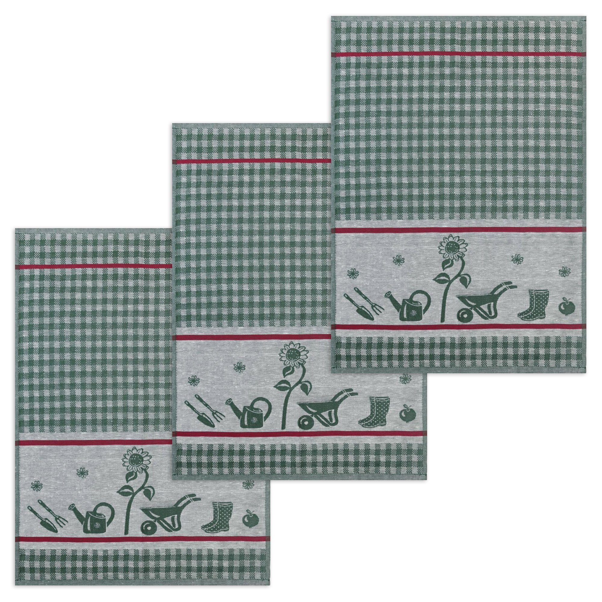 Kracht Geschirrtuch Gartenarbeit, (Set, 3-tlg., Set), 3er Pack Geschirrtücher (3 Stück), ca. 50x70cm, Halbleinen Jacquard Grün