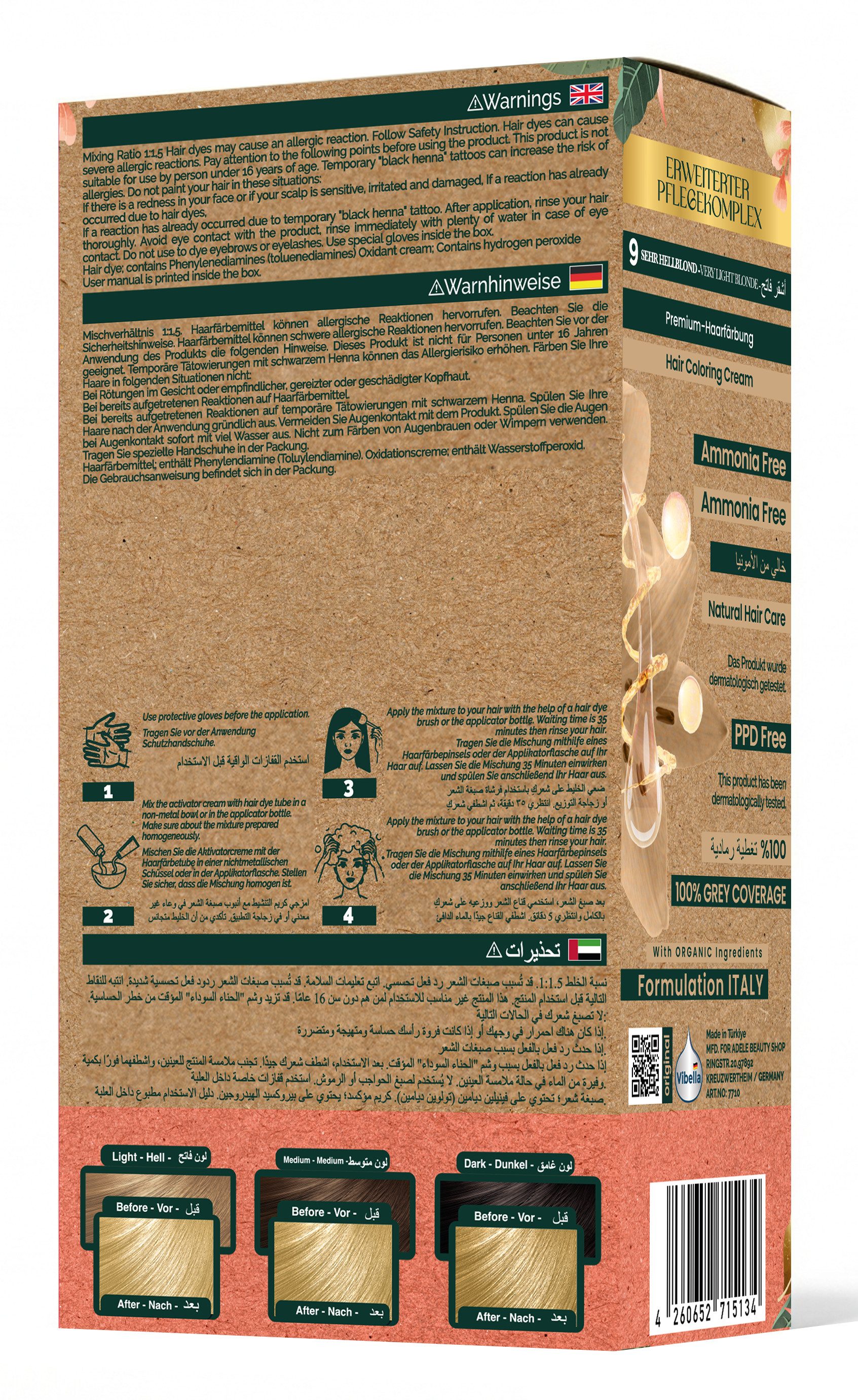 Vibella Haarfarbe Haarfärbecreme Nr. 9 Sehr Hellblond – Premium-Haarfärbung