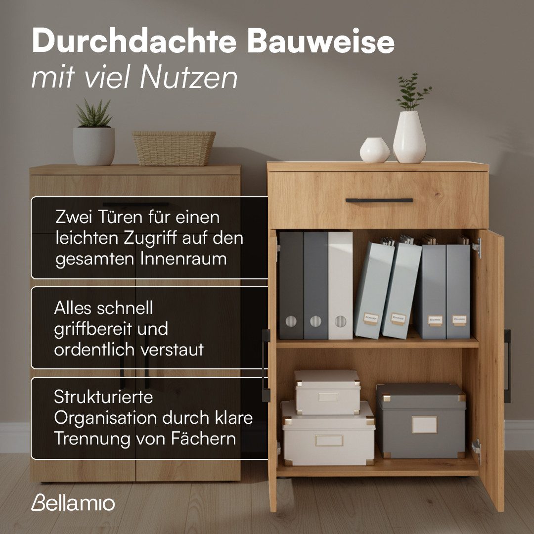 Bellamio Mehrzweckschrank Apol 88 cm hoch (2 Fächer & 1 Schublade, Eichenoptik) Büroschrank verfügbar mit & ohne Schublade – Bild 3 von 5