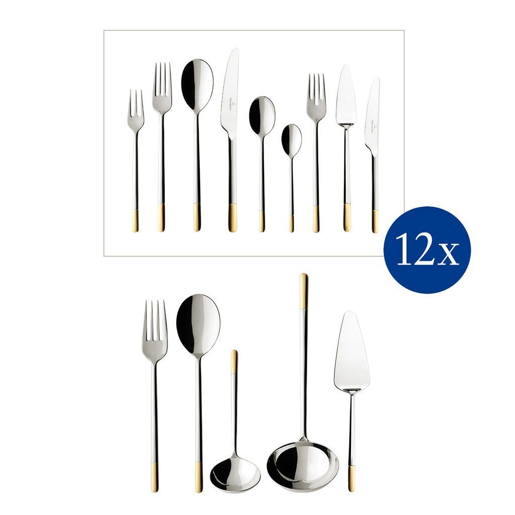 Villeroy & Boch Besteck-Set Ella teilvergoldet Tafelbesteck 113-teilig (113-tlg), 12 Personen, Edelstahl