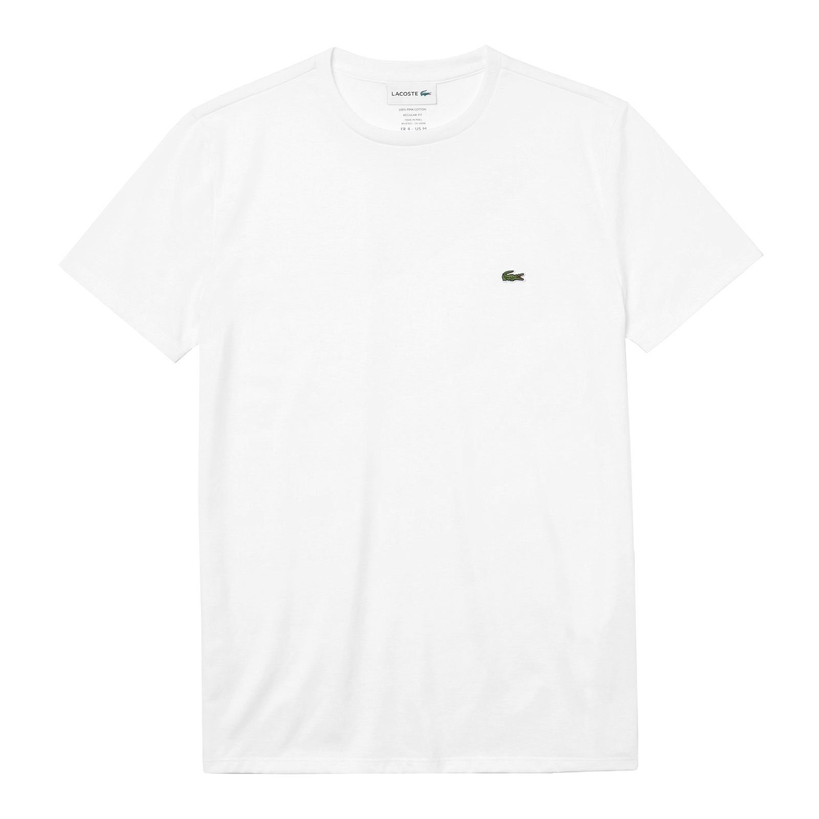 Brust white der T-Shirt mit Neck Cotton Lacoste kleinem auf Krokodil 001 Crew