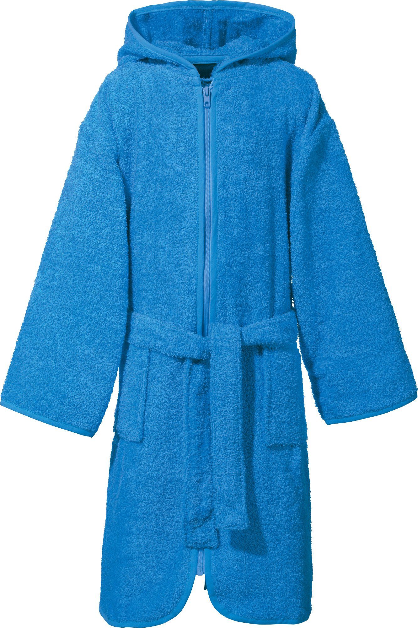 Erwin Müller Kinderbademantel Kinder-Kapuzenbademantel, Rückenlänge: 75 cm, Frottier, mit Kapuze/mit Aufsatztasche: /Reißverschluss:, V03, Walk-Frottier Uni