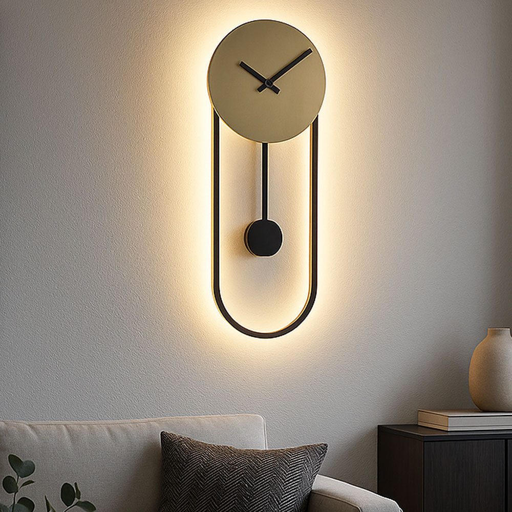 GLOBO LIGHTING LED Wandleuchte, LED-Leuchtmittel fest verbaut, Warmweiß, Wanduhr Wandleuchte LED-Hintergrundbeleuchtung Metall Goldfarben H 58