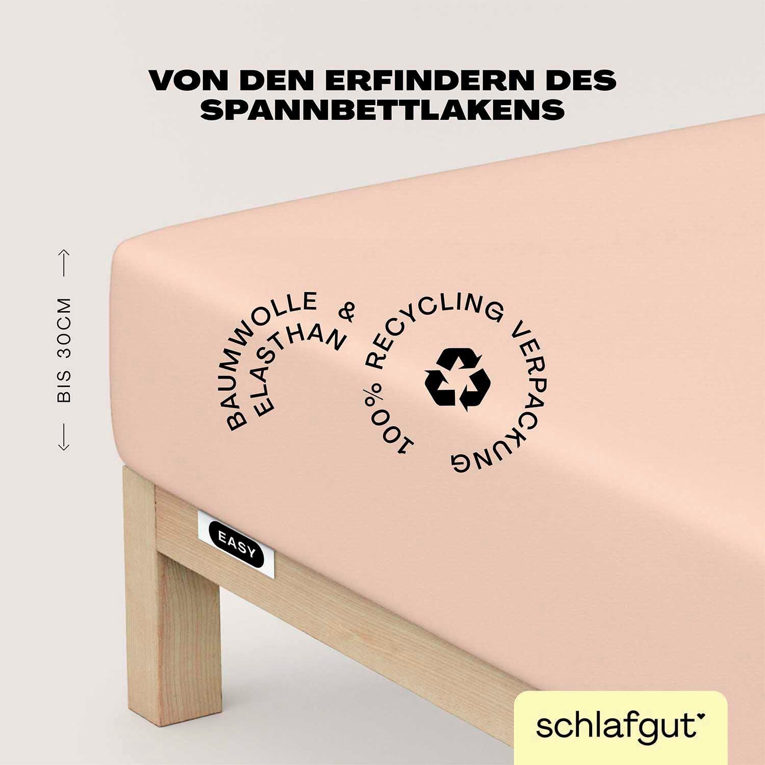 Schlafgut Spannbettlaken EASY JERSEY ELASTHAN Bettlaken, 170 g/m², 95% Baumwolle, 5% Elasthan, Jersey, Gummizug: rundum, (1 Stück), Spannbettlaken bis 30 cm Höhe, bügelfrei, pflegeleicht, perfekter Sitz