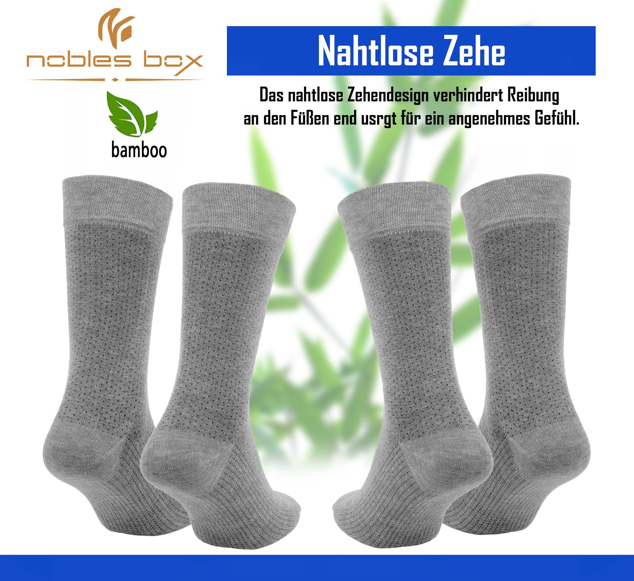 NoblesBox Socken Damen und Herrensocken (Box, 4-Paar) HellGrau Arbeitssocken, Bambussocken
