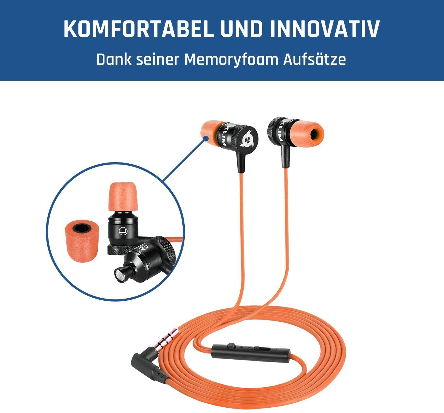 (3,5mm KLIM In-Ear-Kopfhörer Memory Fusion Stöpsel) Klinkenanschluss, Orange Foam